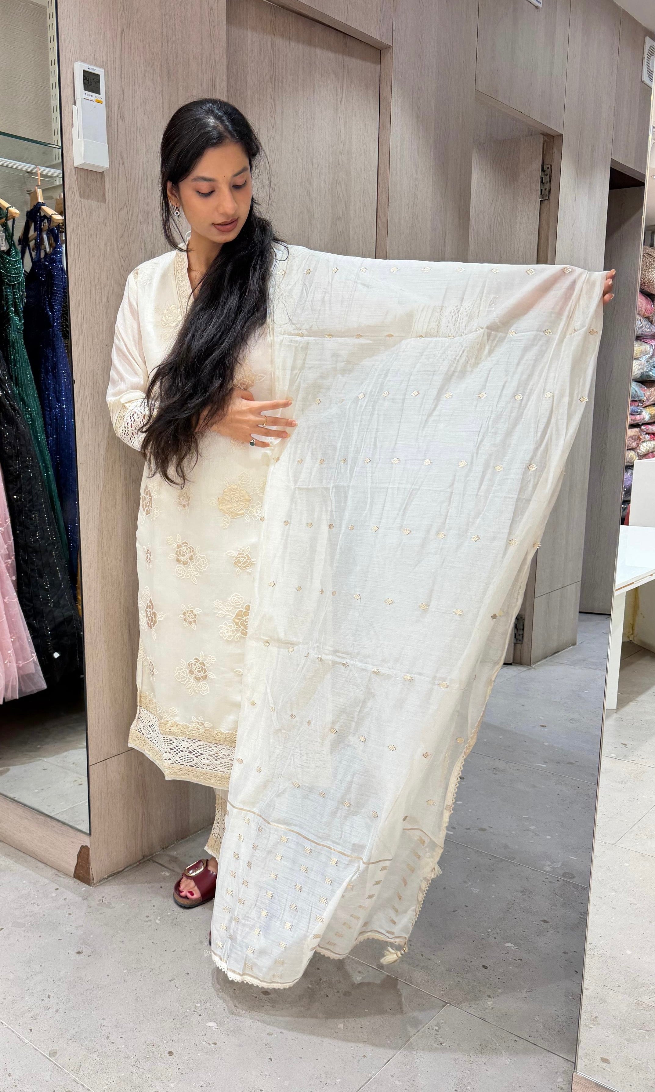 White Cotton Salwar kurta set with Dupatta