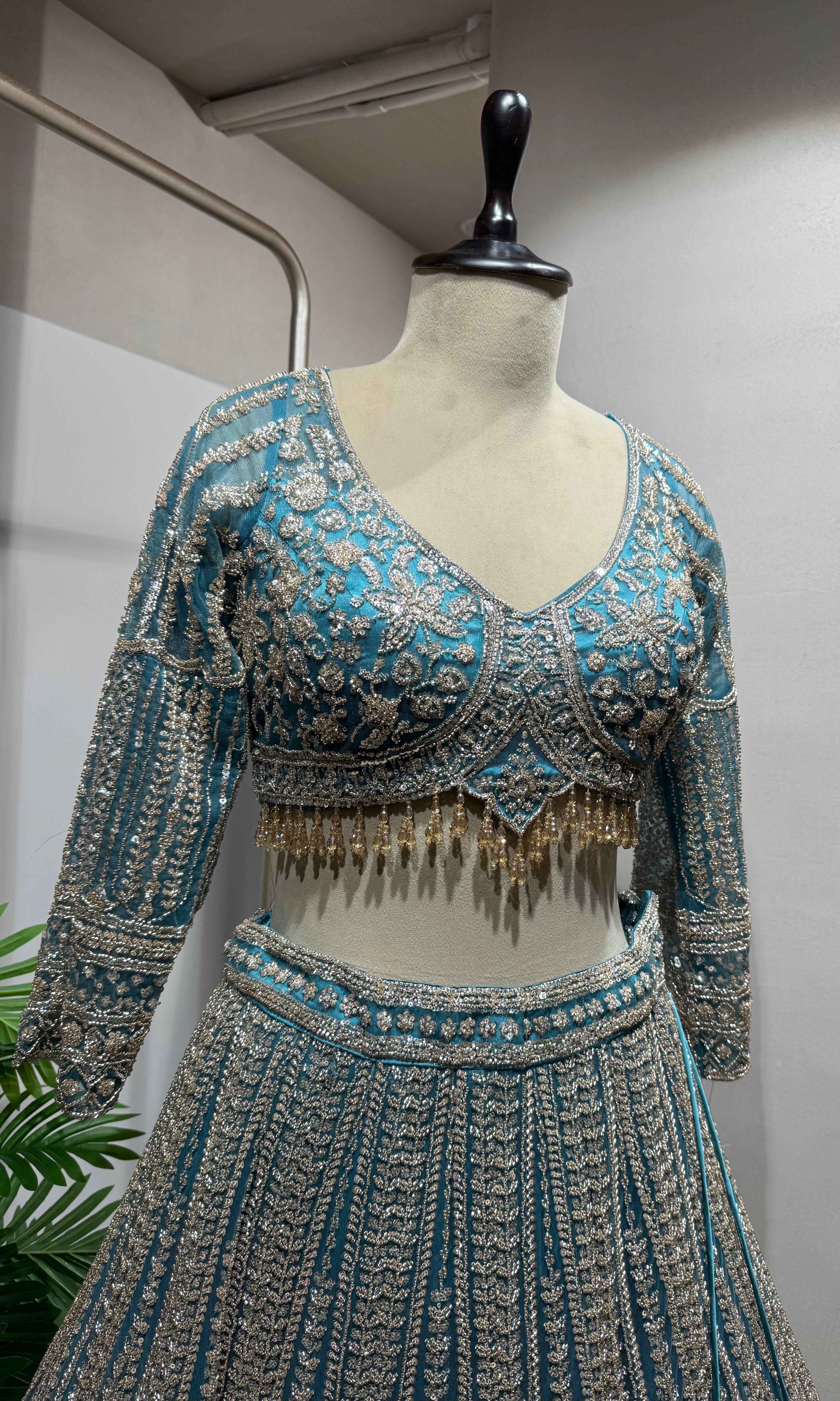 BLUE silver embroidered BRIDAL LEHENGA