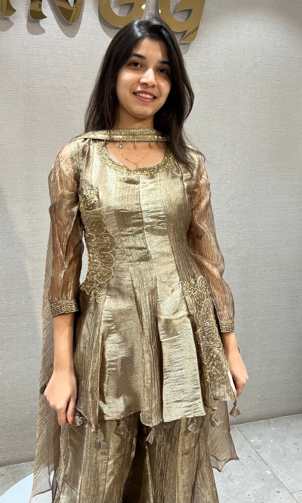 Beagh & Gold Shimmer Peplum Tunic and Palazzo Set