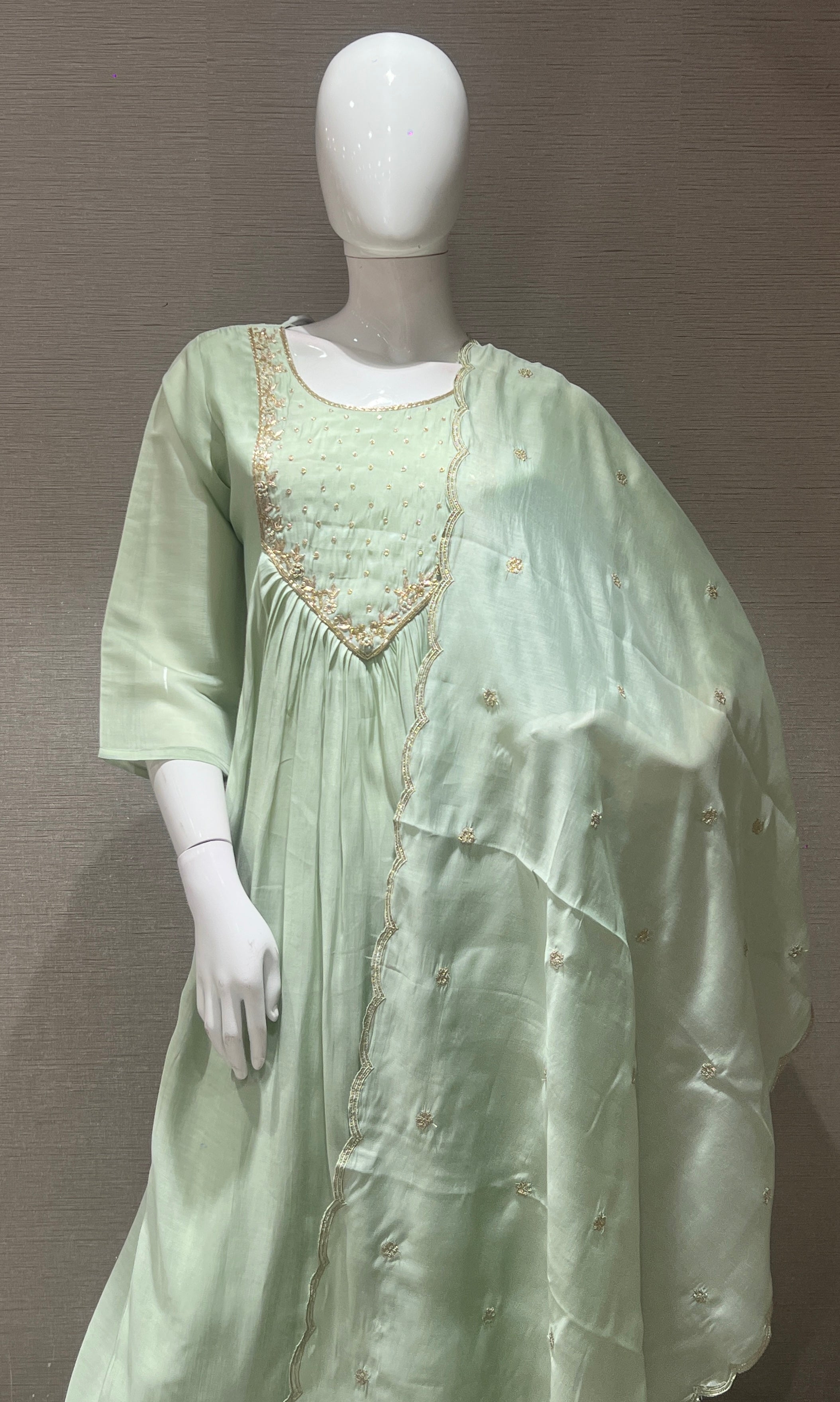 Pista green MUL CHANDERI kurta set