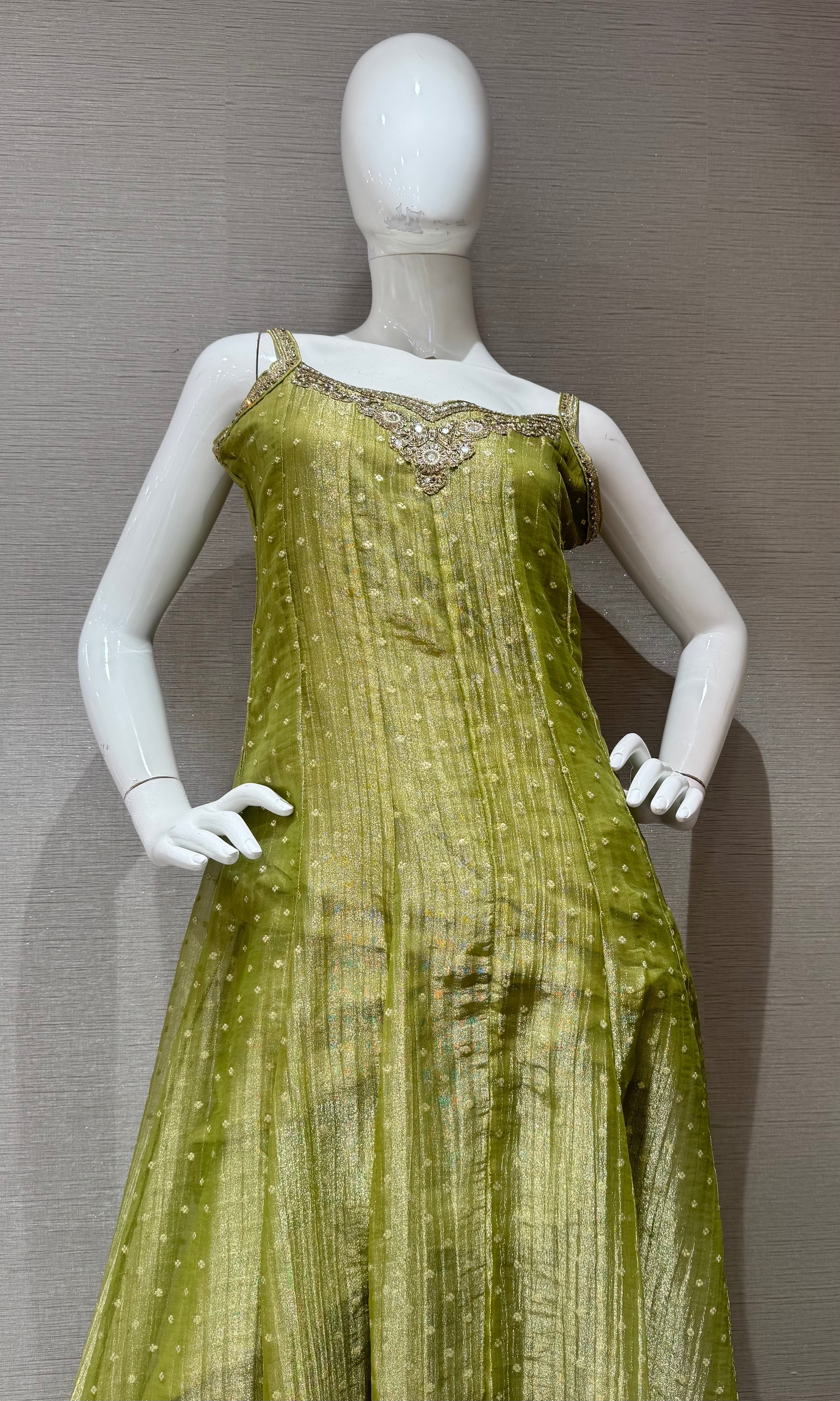 Green Shimmer Anarkali with Dupatta