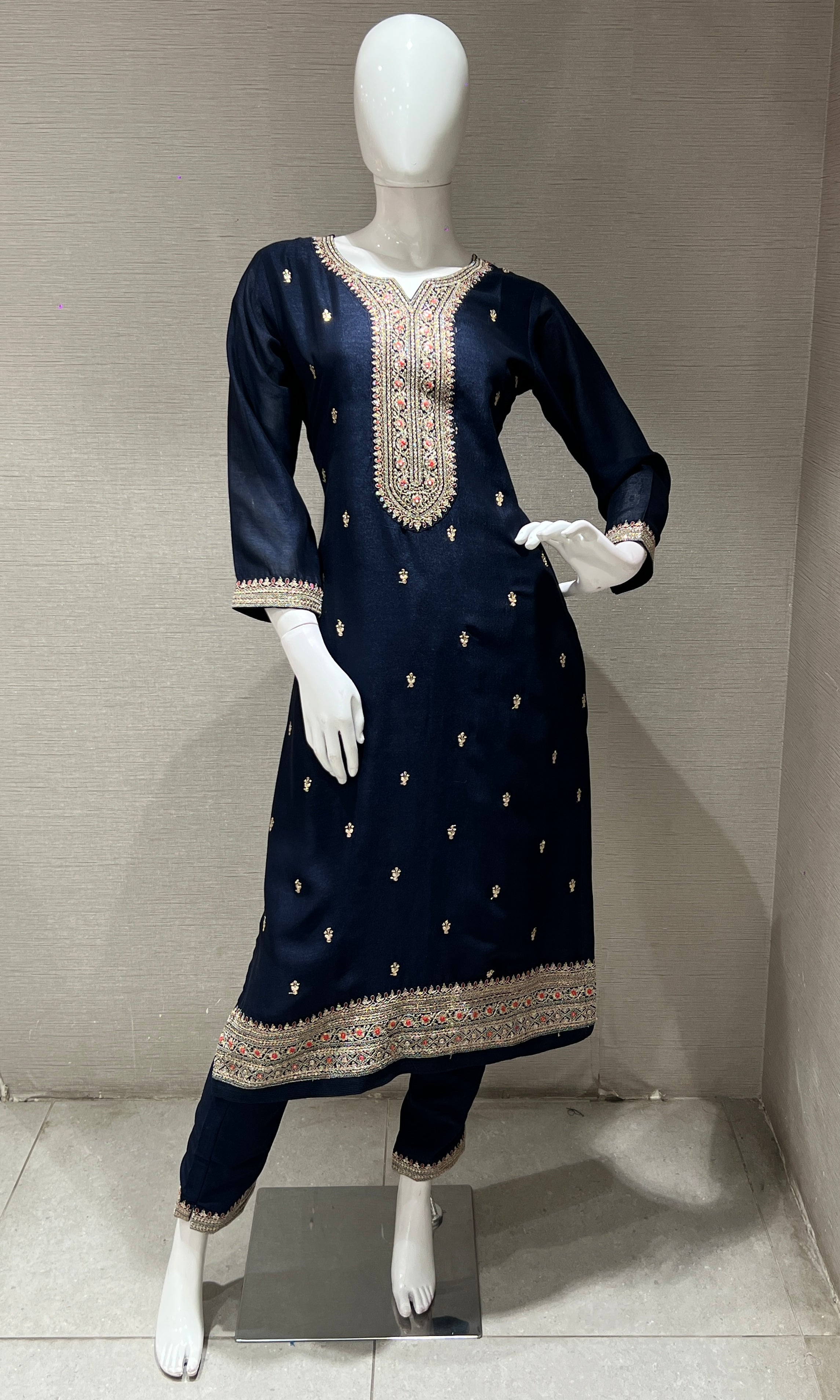 Navy blue GOLD EMBROIDERY kurta set