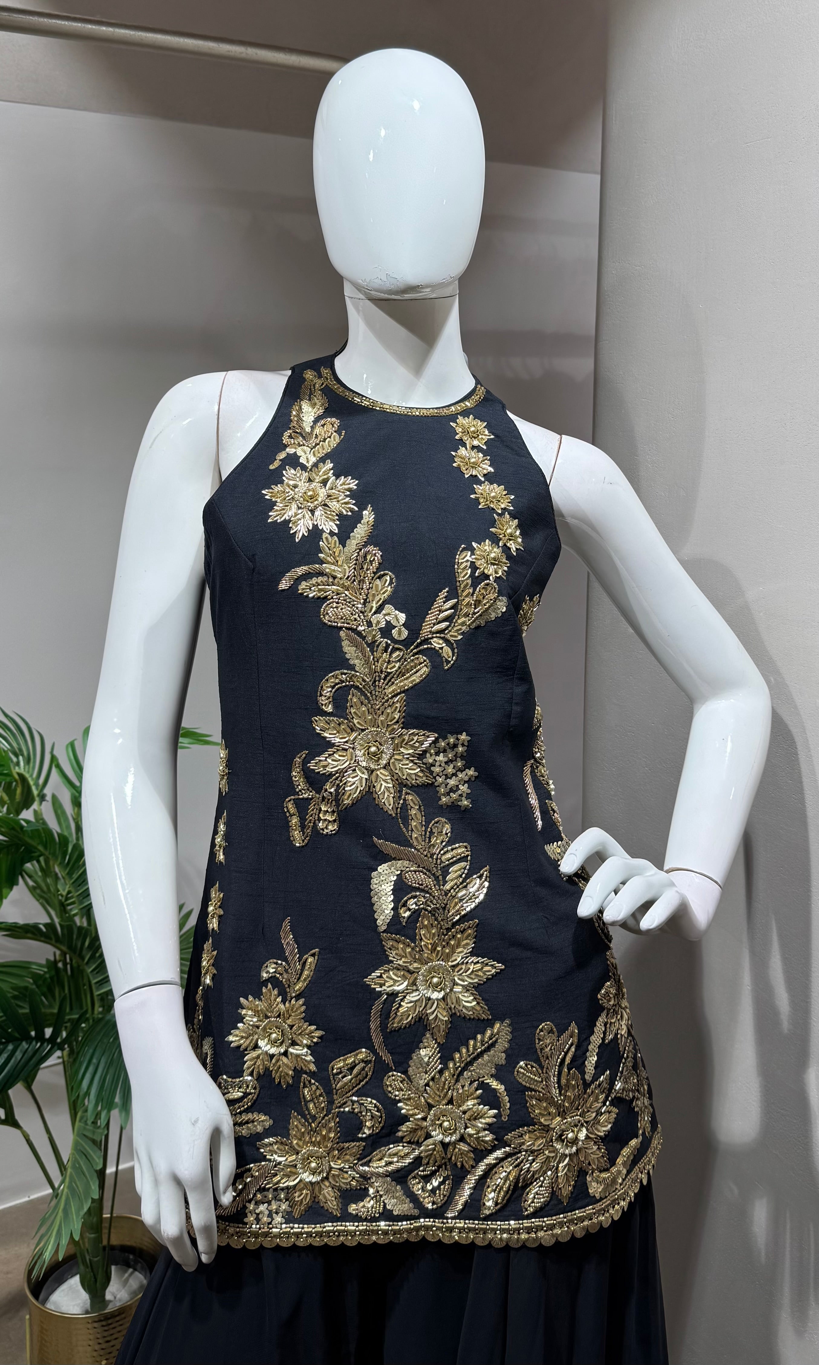 Royal Black floral printed Sharara set