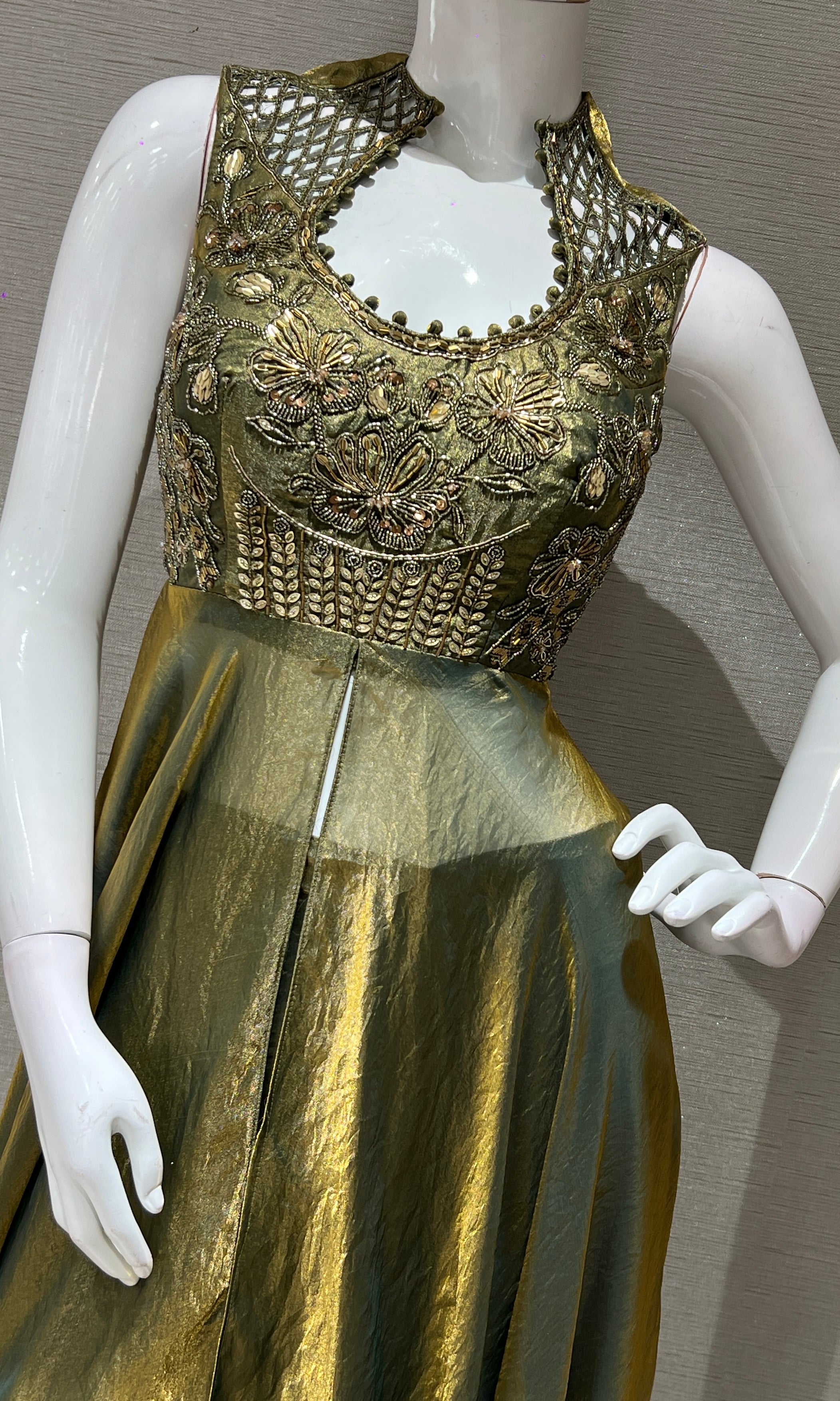 Olive Green Halter Neck ANARKALI