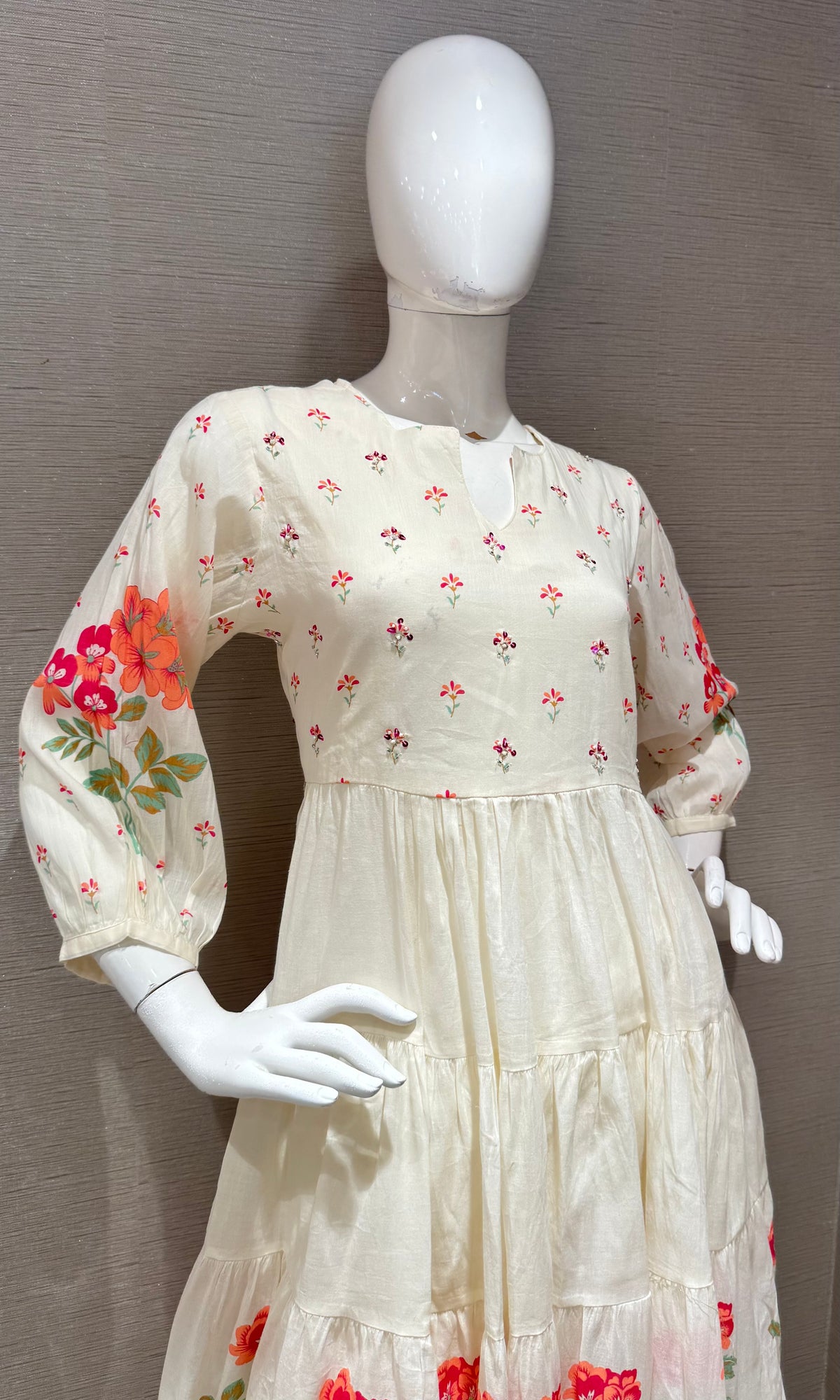 Cream floral anarkali kurta set