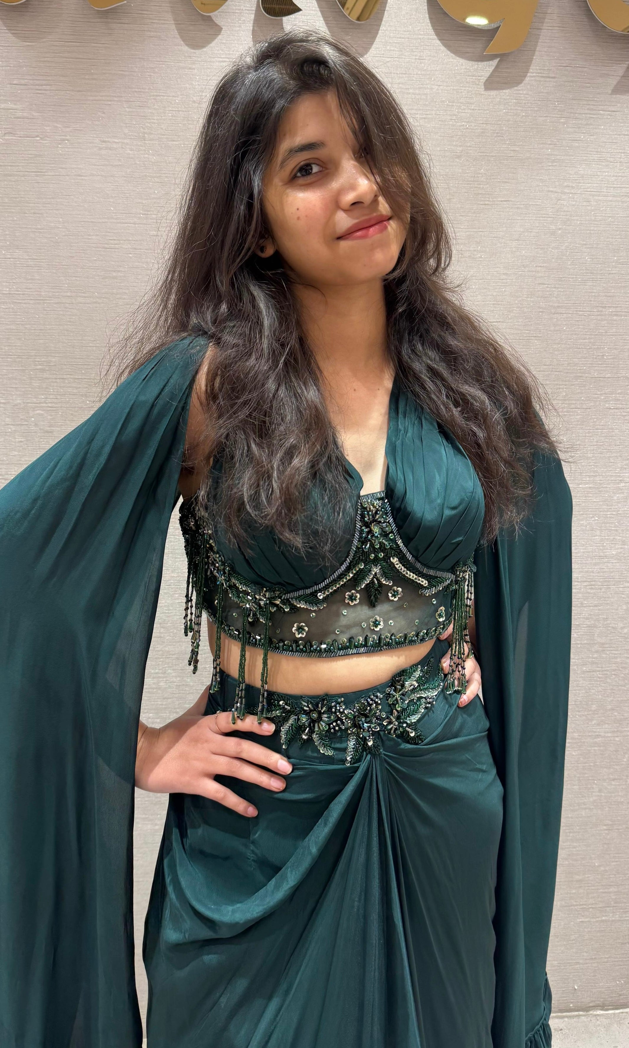 Emerald Siren Cape Skirt Indo western dress