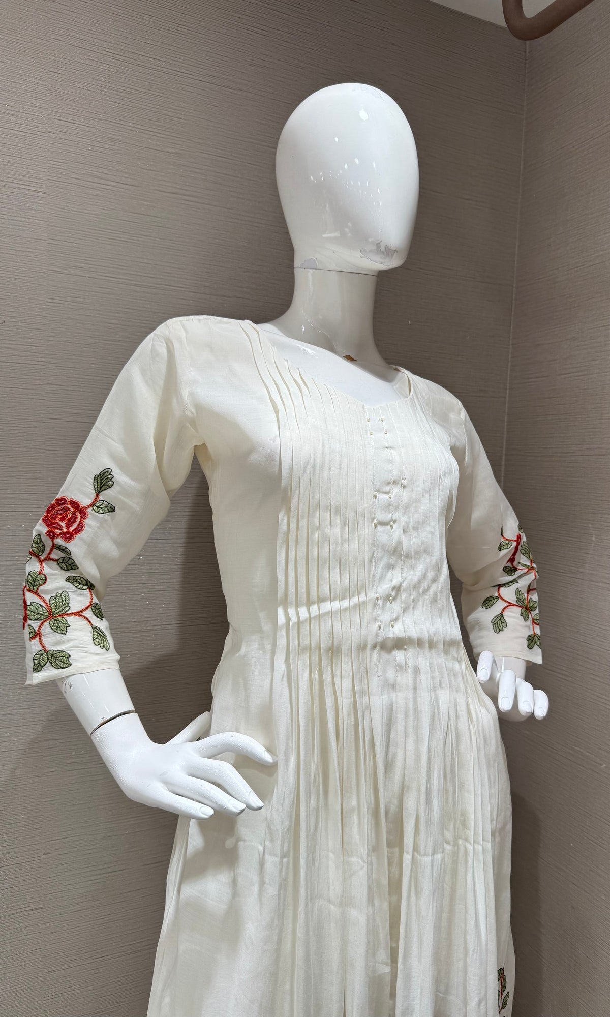 White Rose Floral Cotton Kurta set with Dupatta