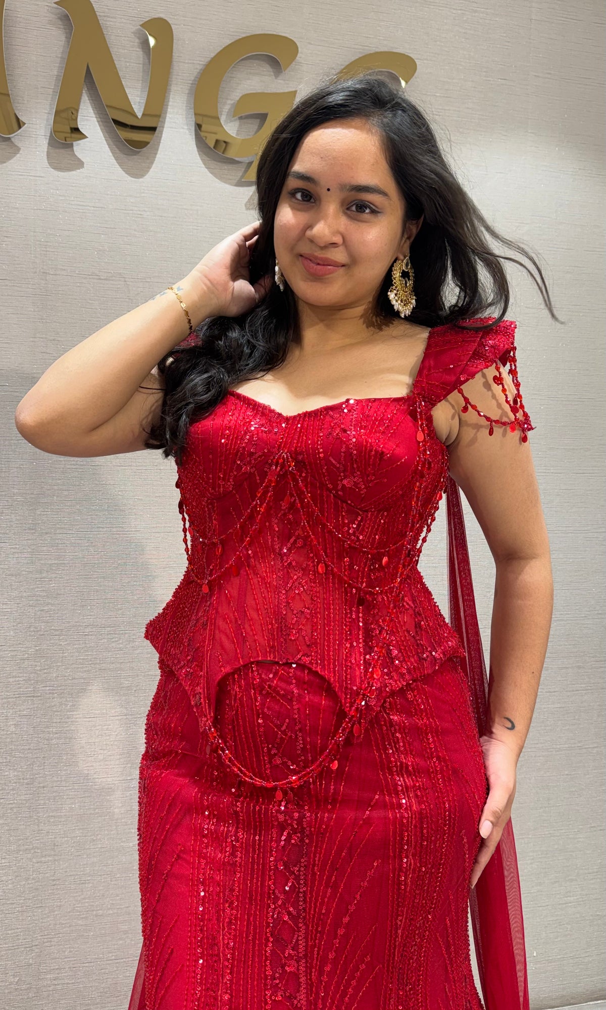 Red Lace and Sequin Embellished Lehenga set