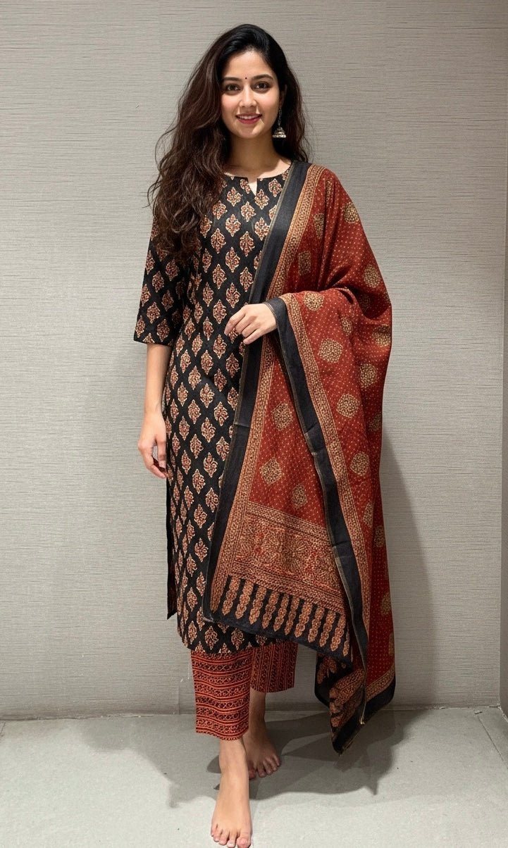 Black PRINTED kurta set