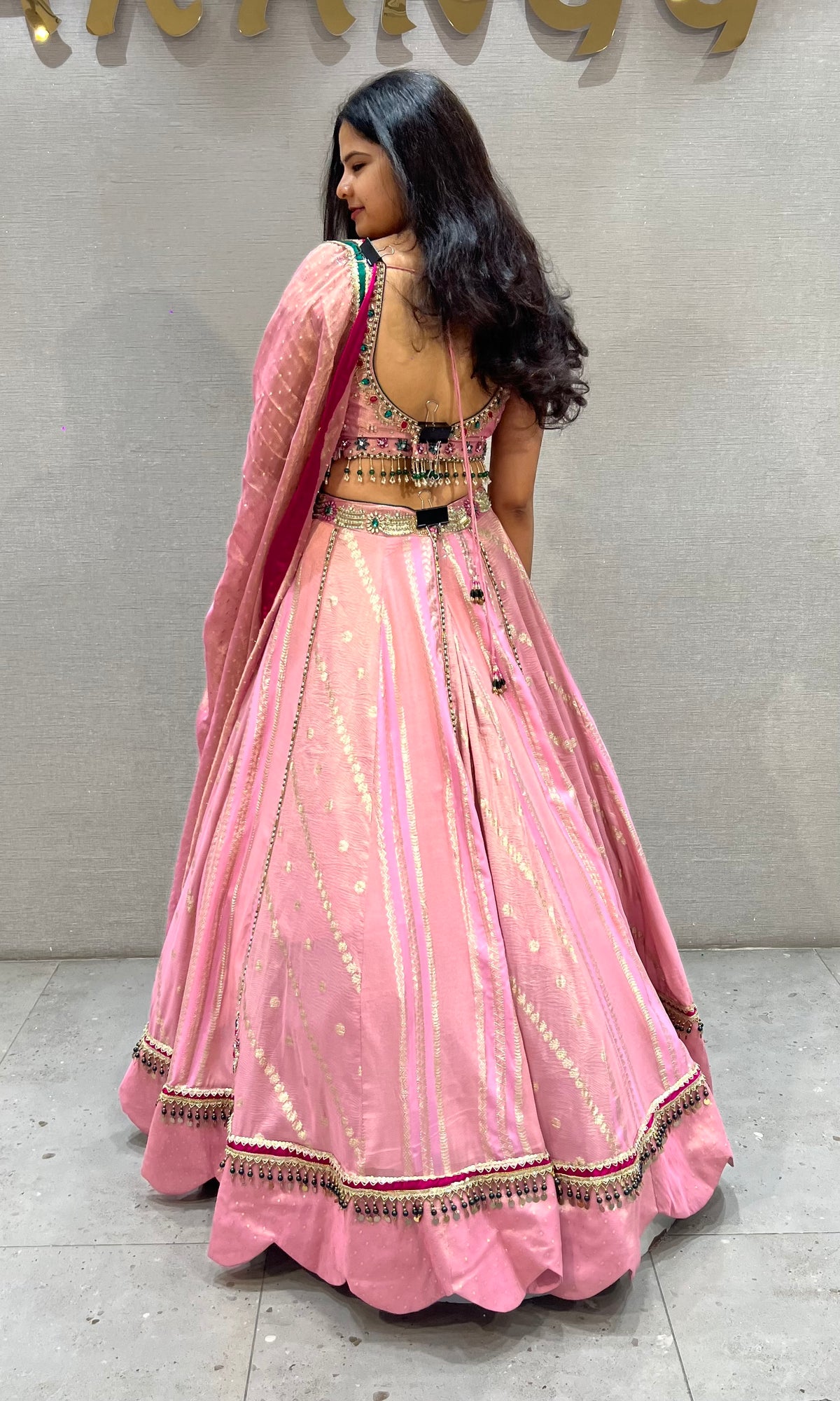 Pastel Pink Flared Lehenga Set with Heavily Embellished Blouse & dupatta