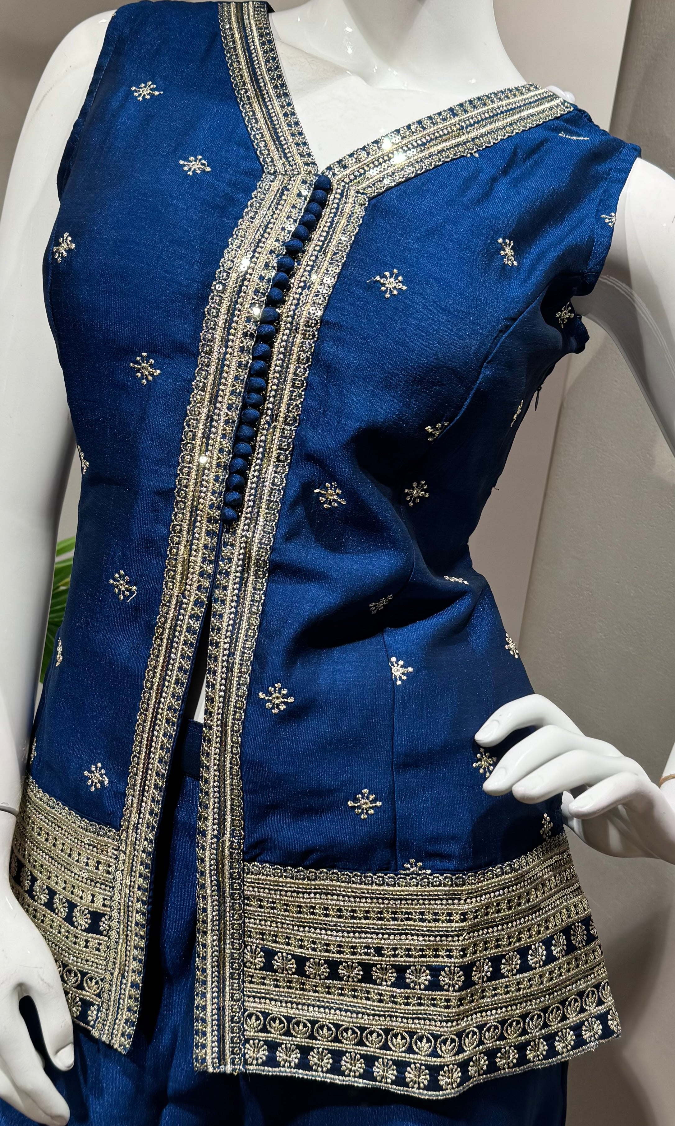 Blue Gold Embroidery sharara set