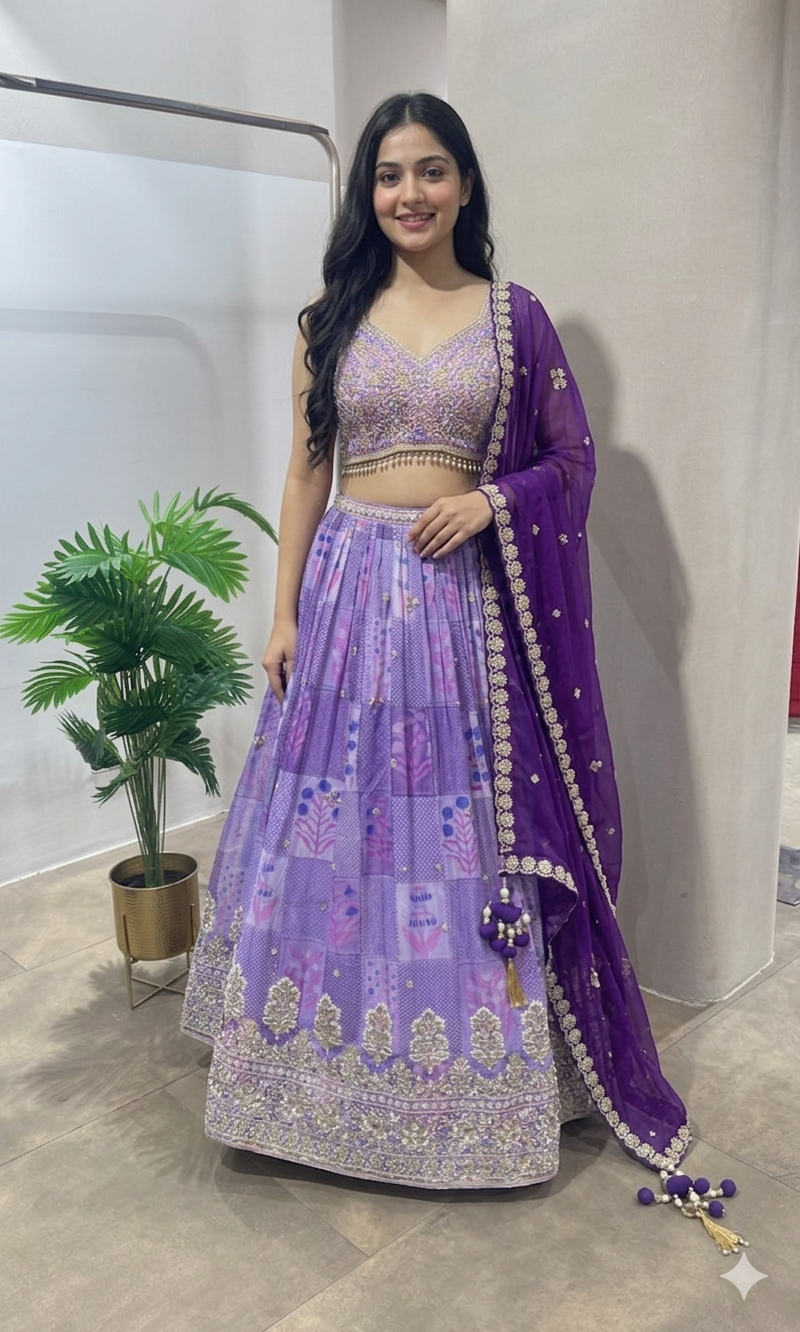 VIOLET EMBROIDERED LEHENGA WTH CORSET BLOUSE