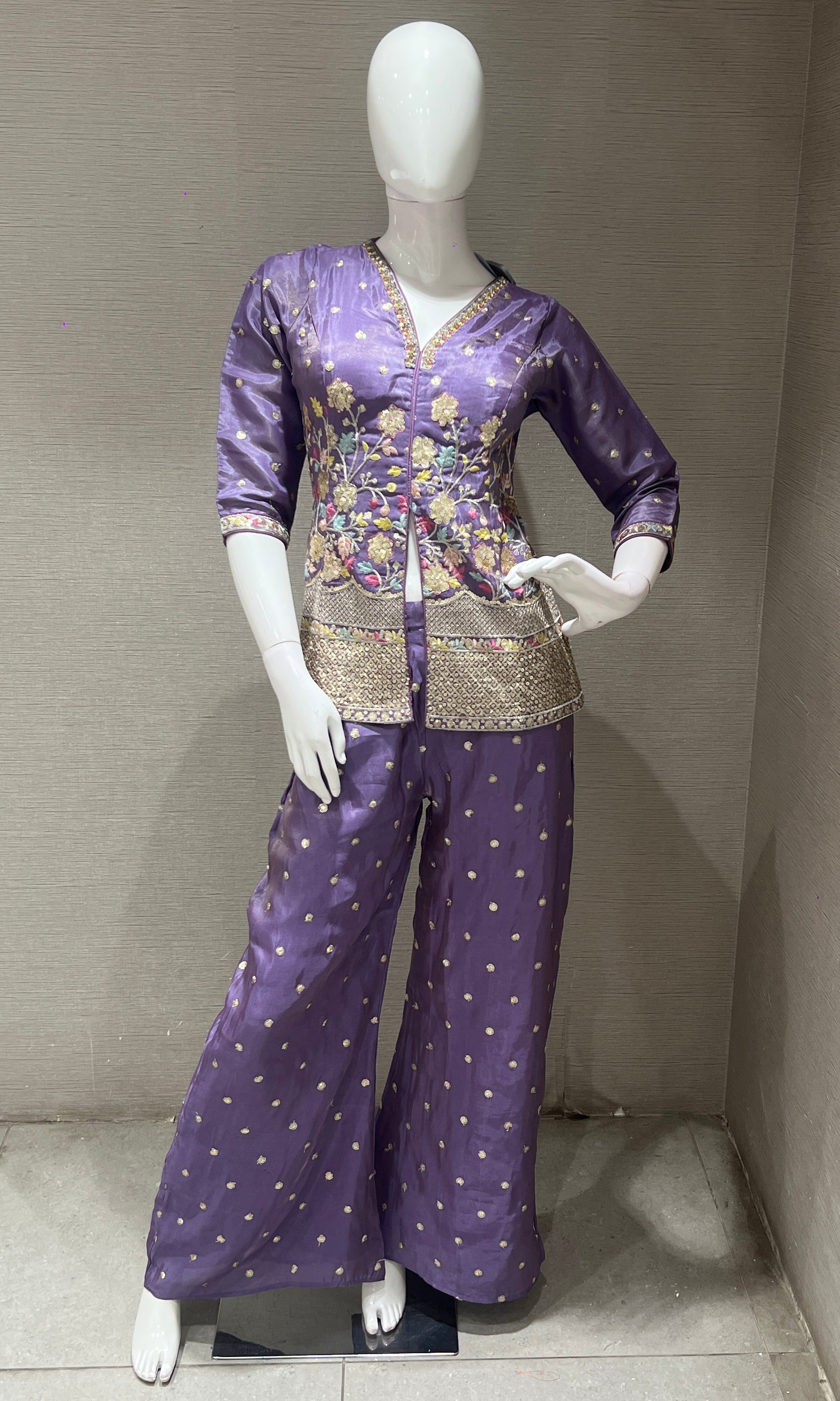 Light Purple Floral Embroidered Palazzo set