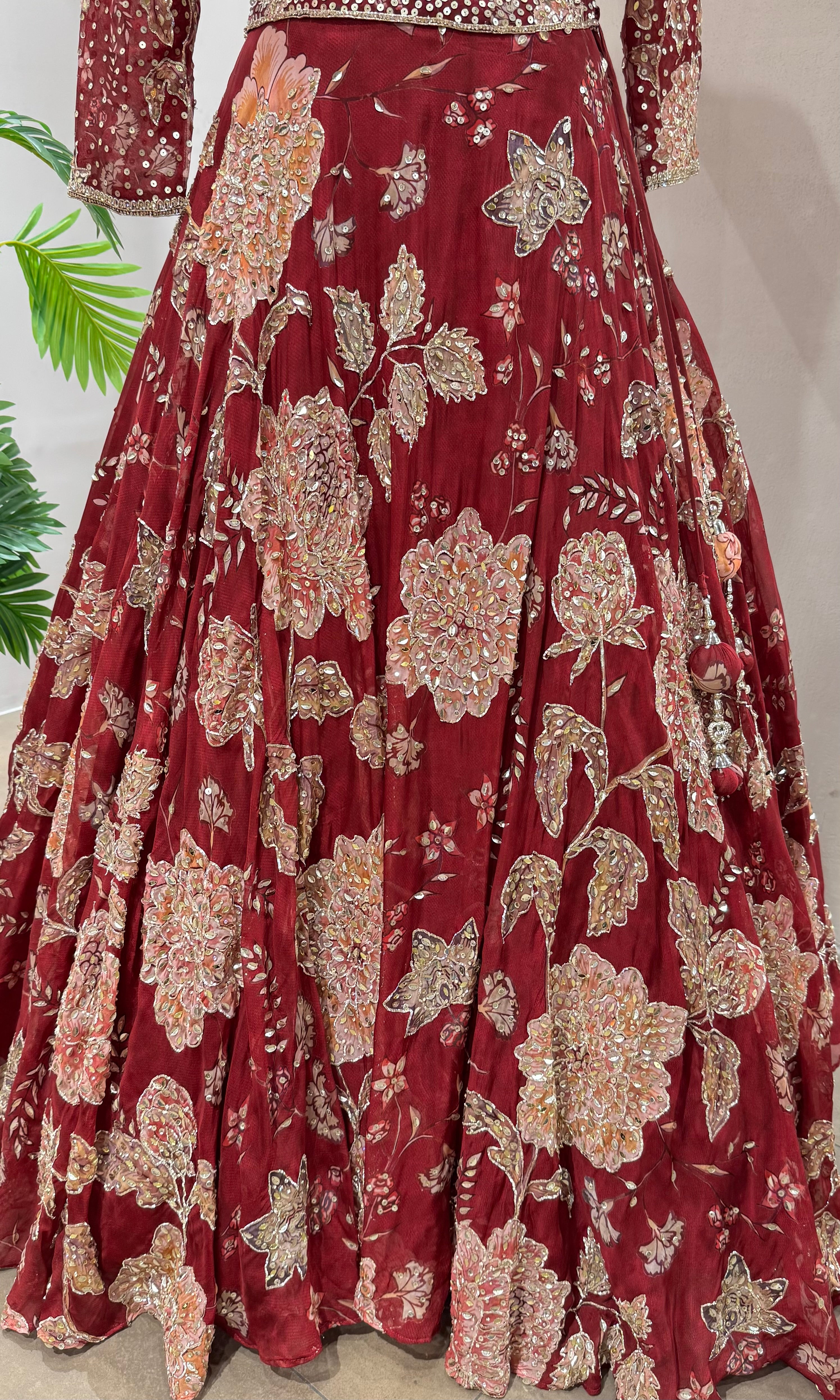 Maroon FLORAL EMBELLISHED lehenga
