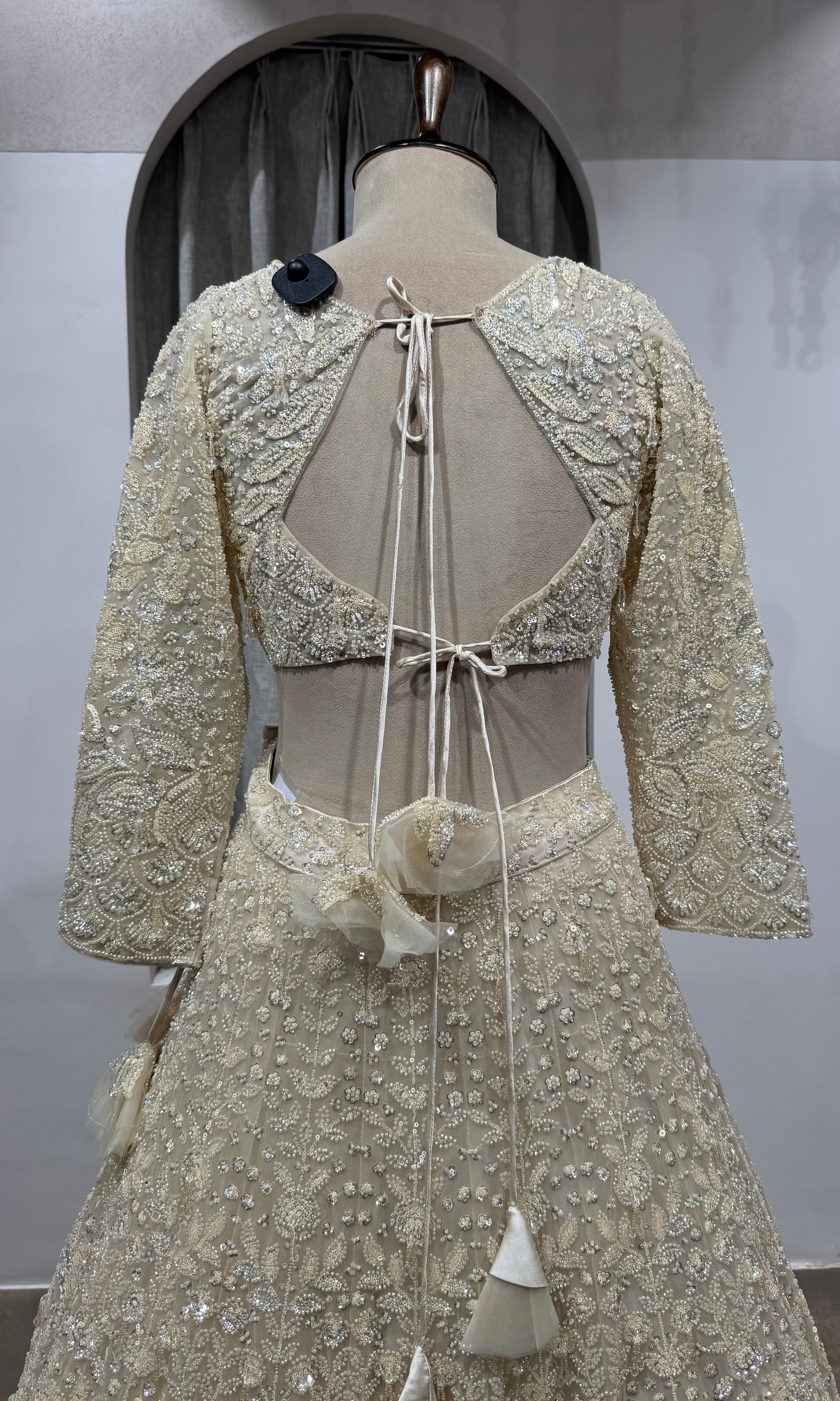 Cream Crystal bridal lehenga