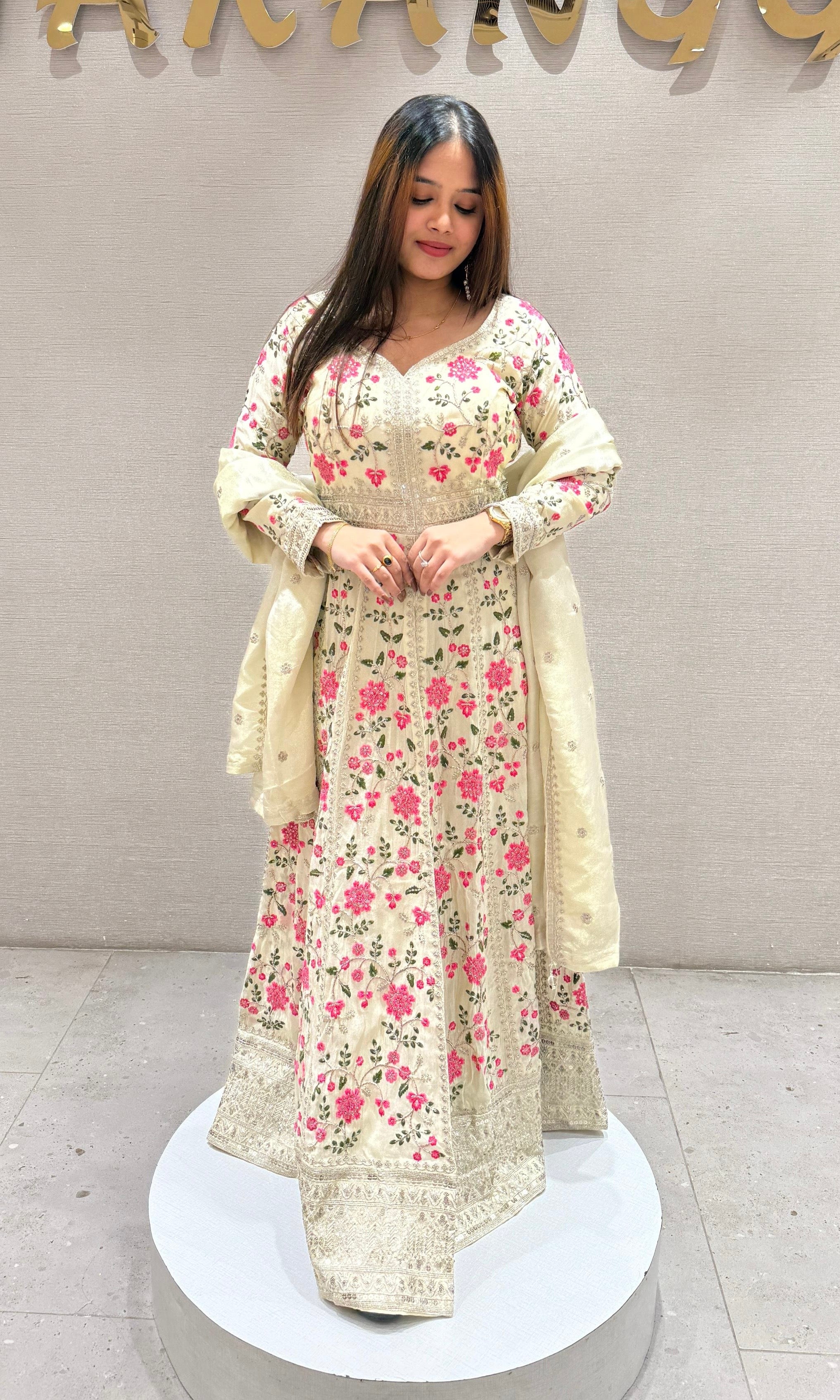 Pink and cream Anarkali