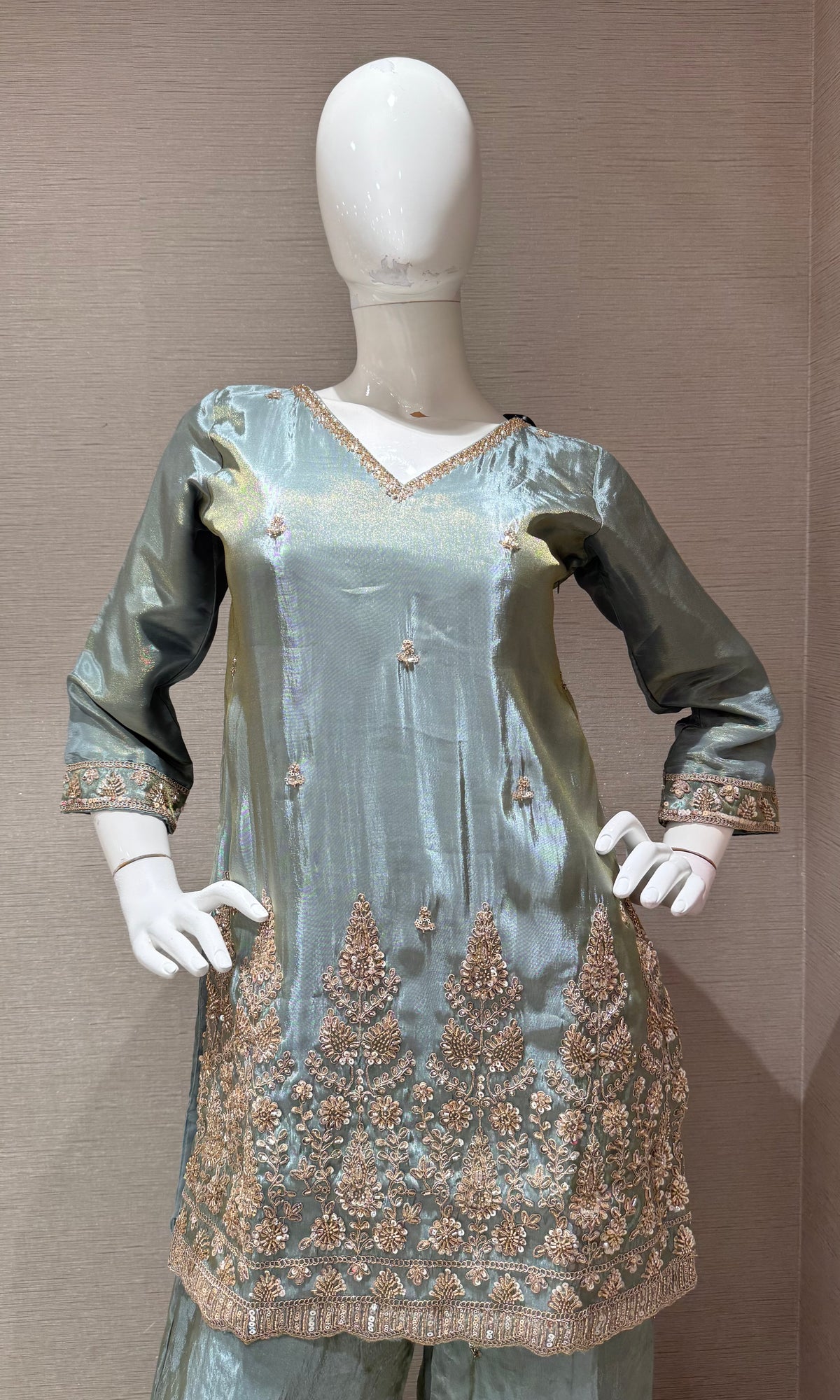 BLUE SILK BLEND GOLDEN EMBROIDERED SHARARA SET WITH DUPATTA