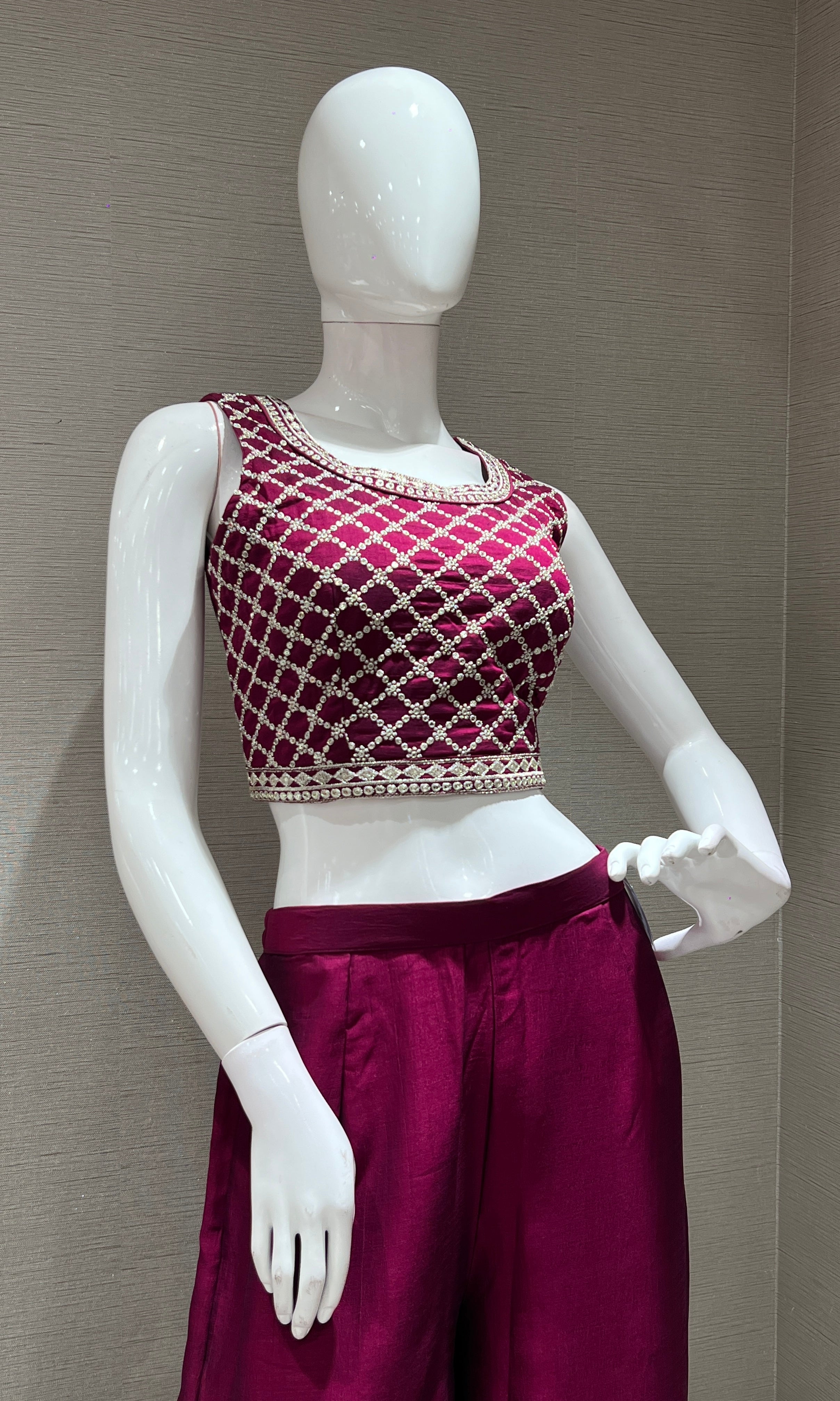 WINE EMBROIDERED JACKET STYLE PALAZZO