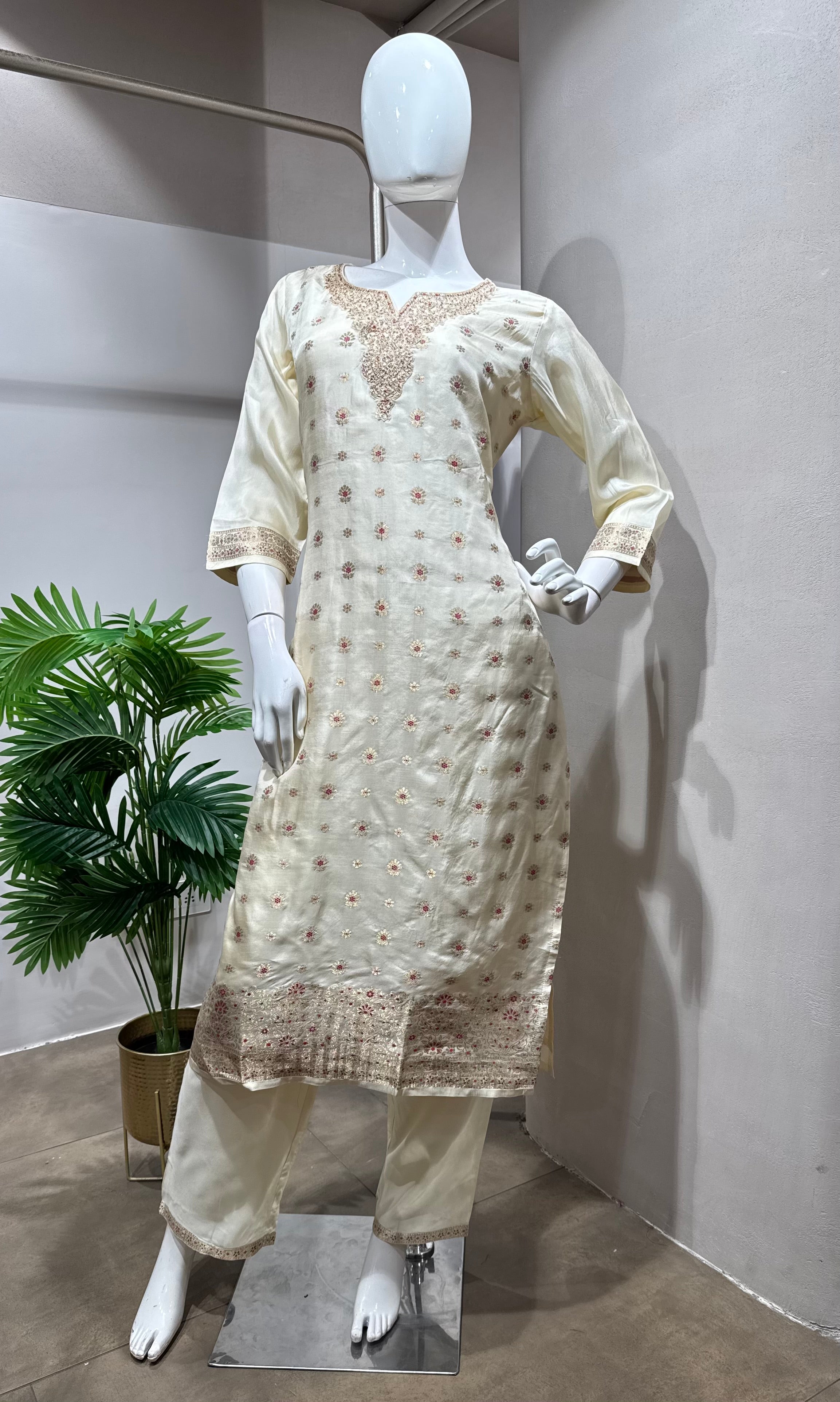 HALF White Tissue Silk Embroidered & Dupatta