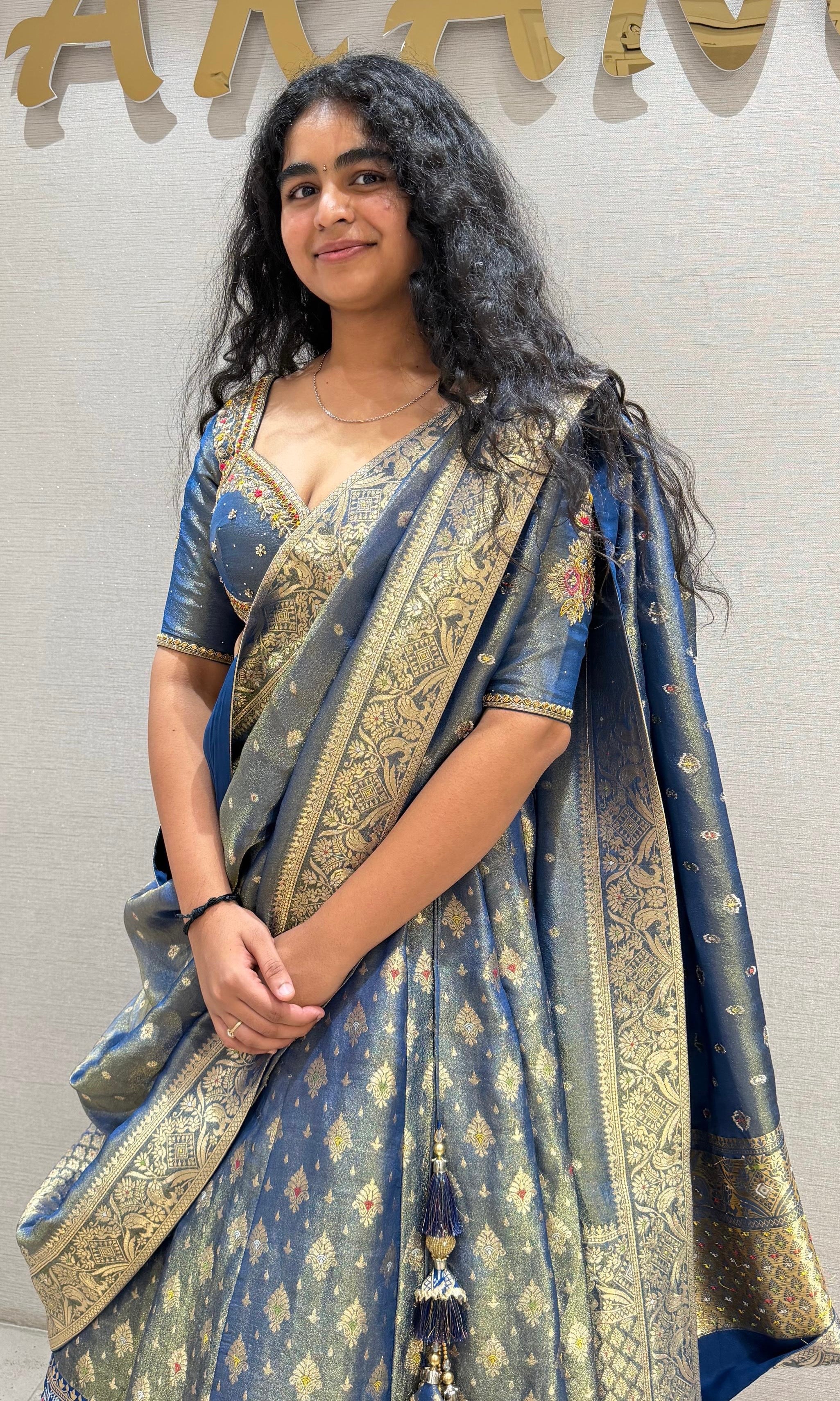 BLUE FLORAL BANARASI ETHNIC LEHENGA