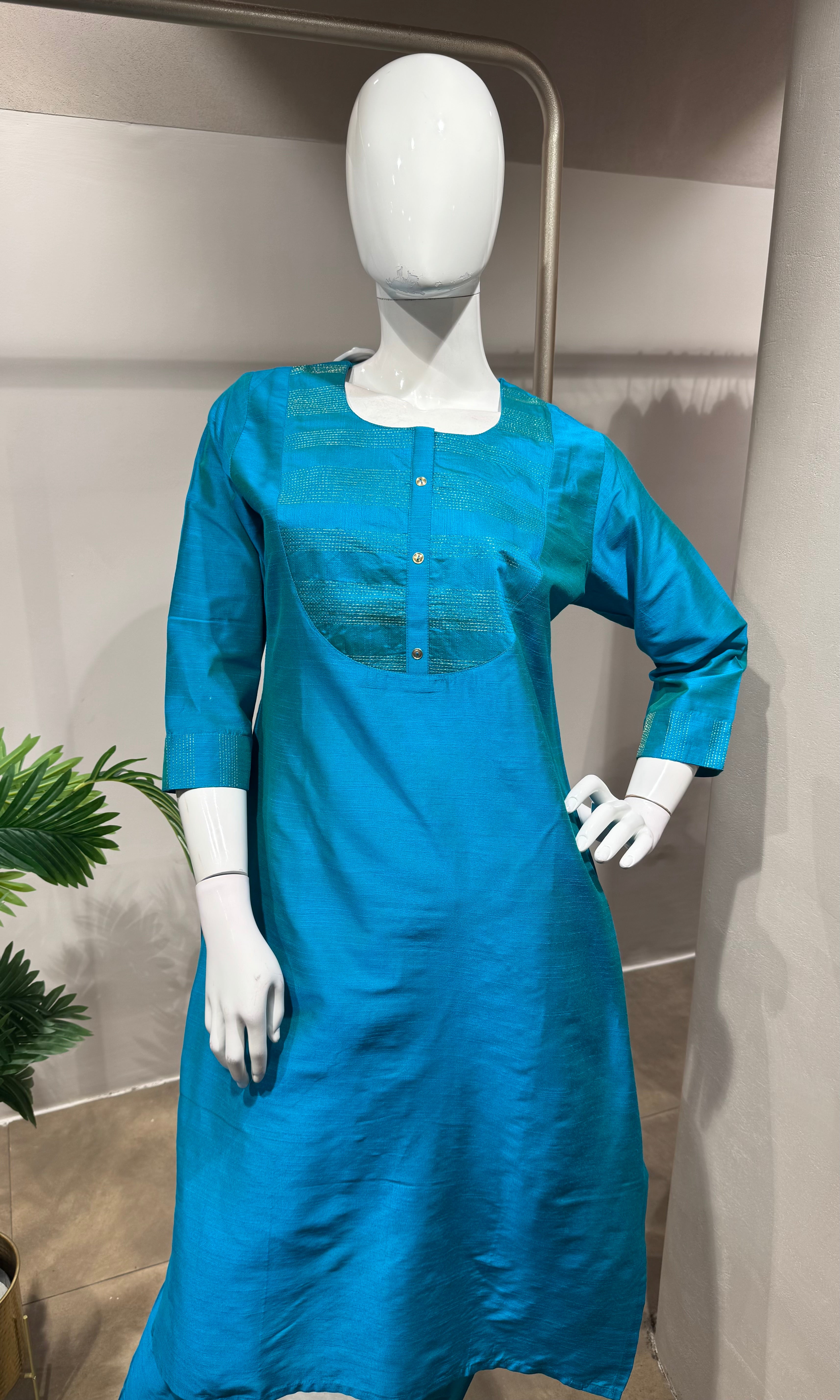 Rama Blue Embroidered Silk Kurta Set