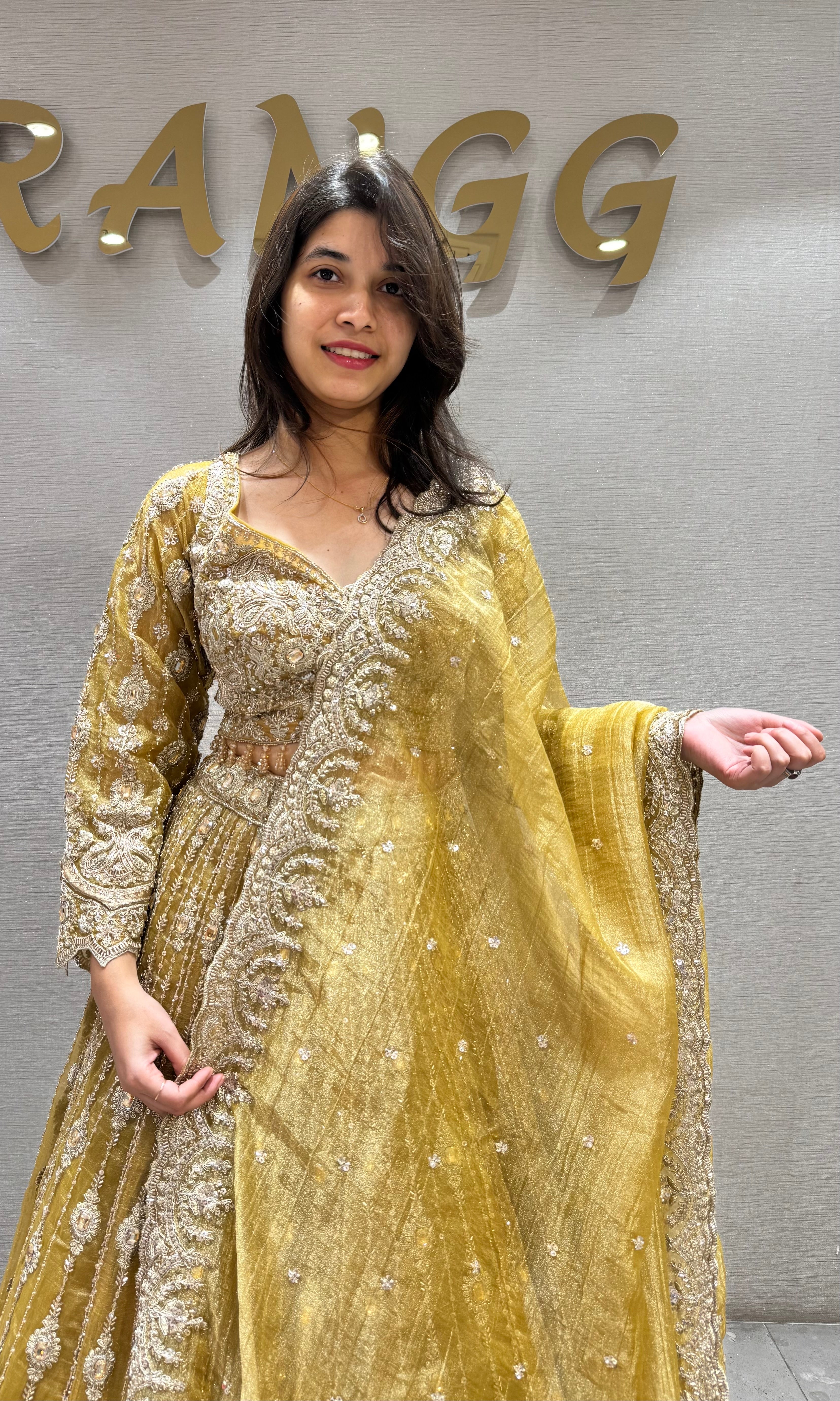 Sandel Yellow Georgette Lehenga set