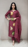 Wine cotton silk Floral Motif Kurta set with dupatta