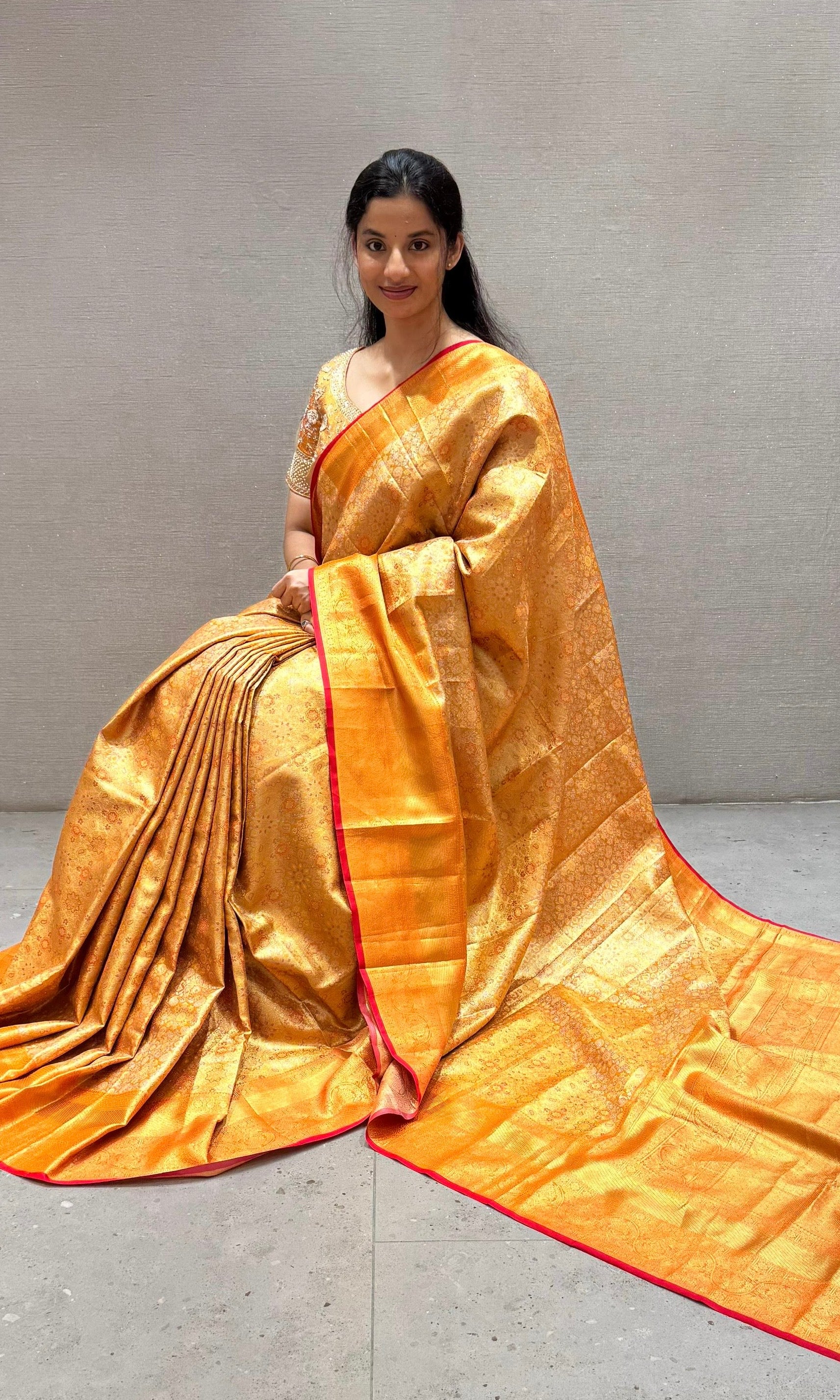 Orange saree with ready blouse