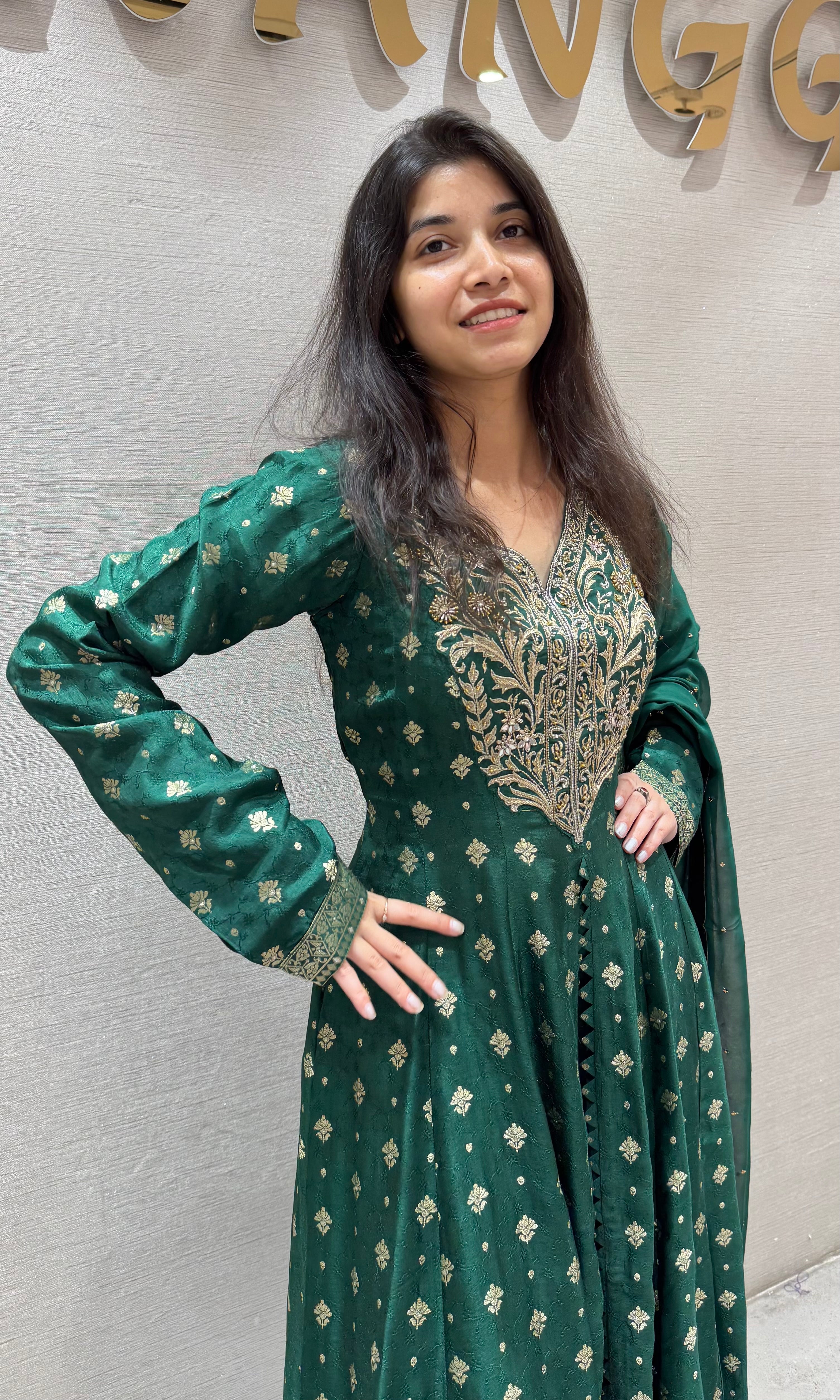 Green ANARKALI WITH PALAZZO PANTS