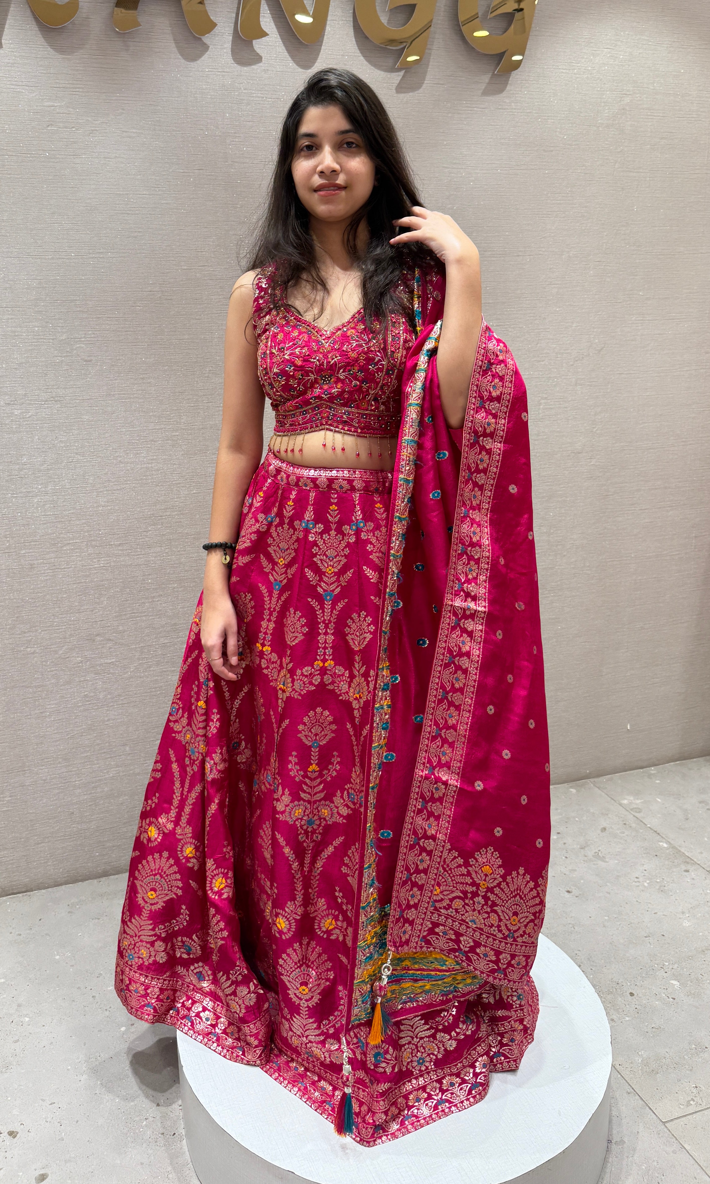 Pink Ethnic Floral Lehenga