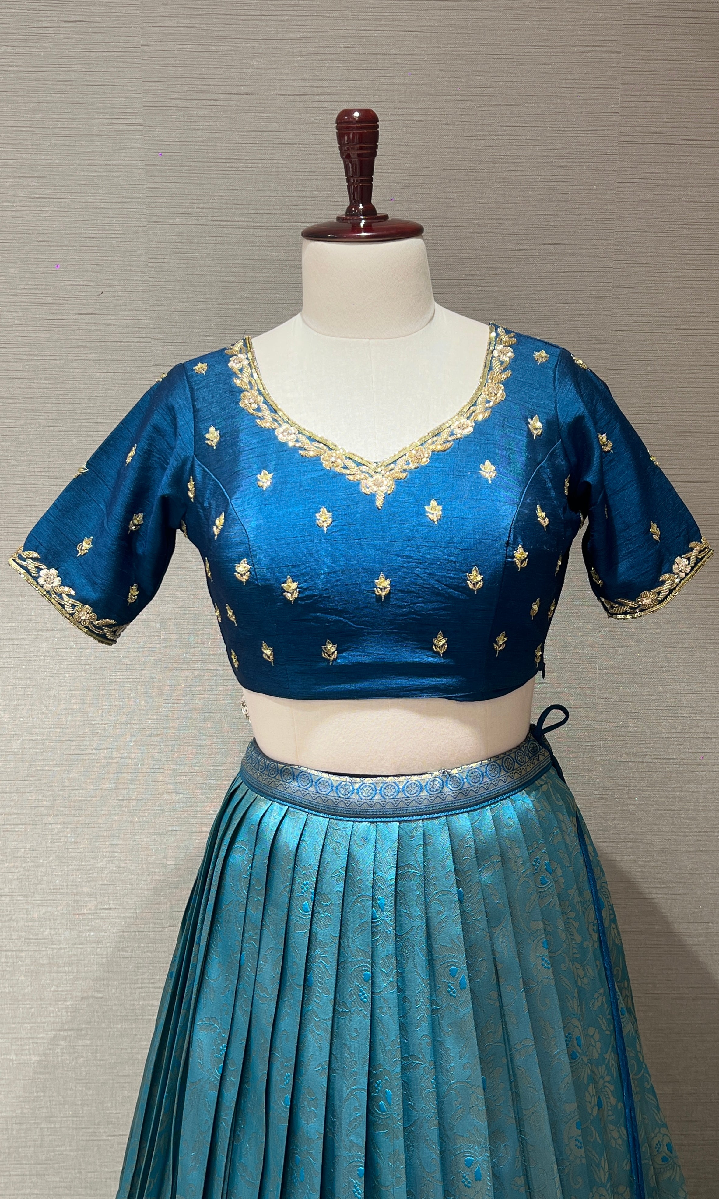 Light blue pattu Lehenga