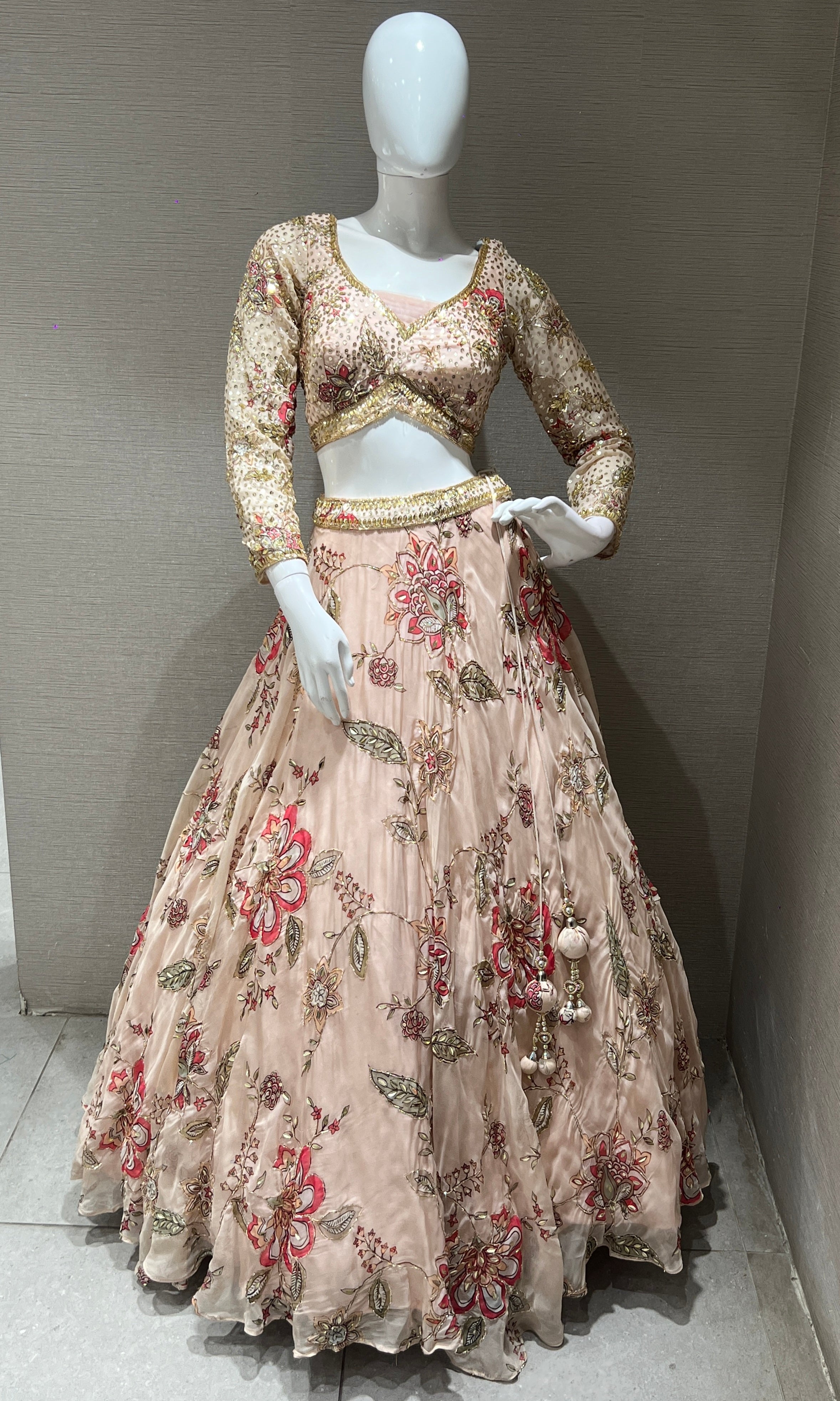 Light peach Floral Embroidered Lehenga