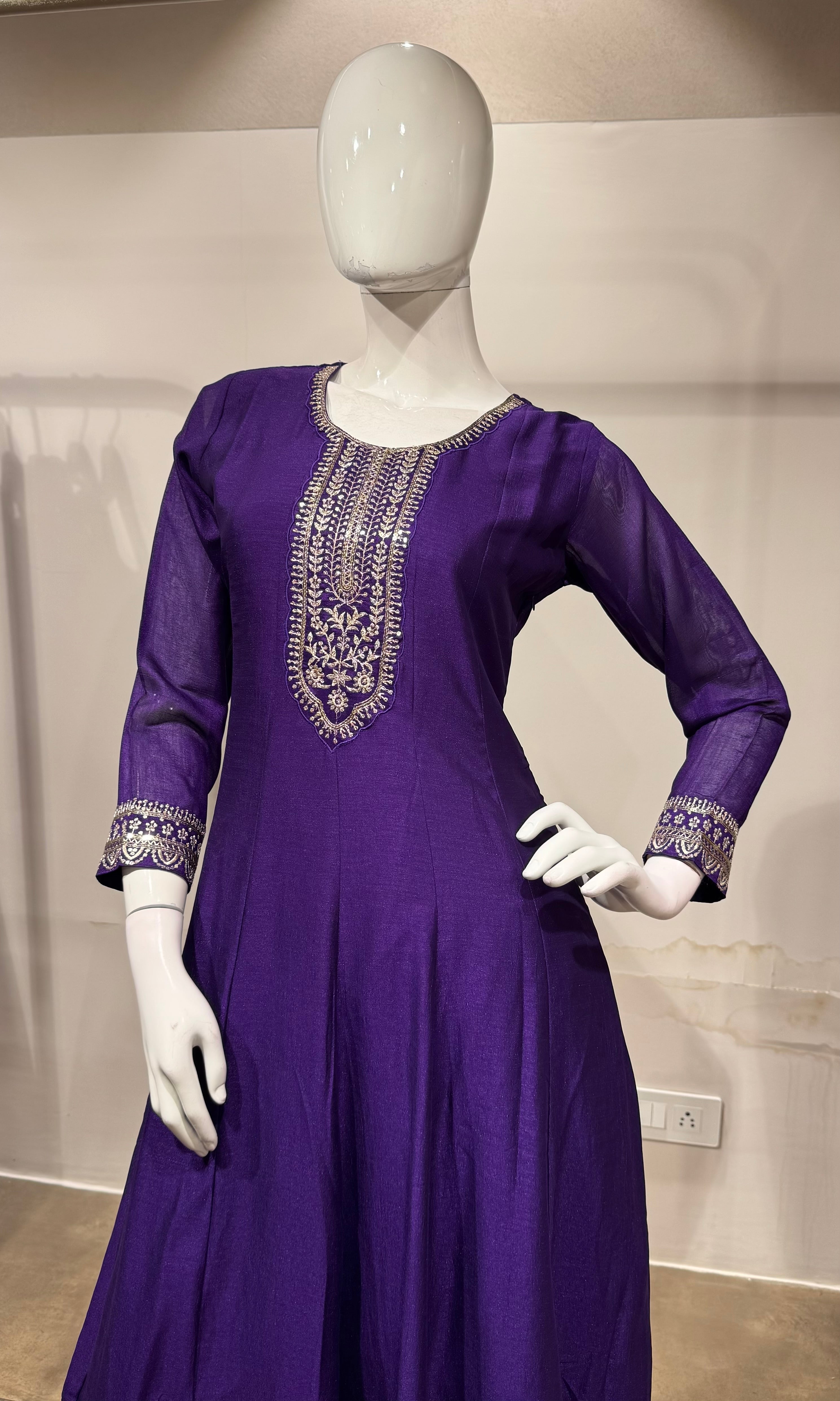 Royal Purple Embroidered Anarkali with Dupatta