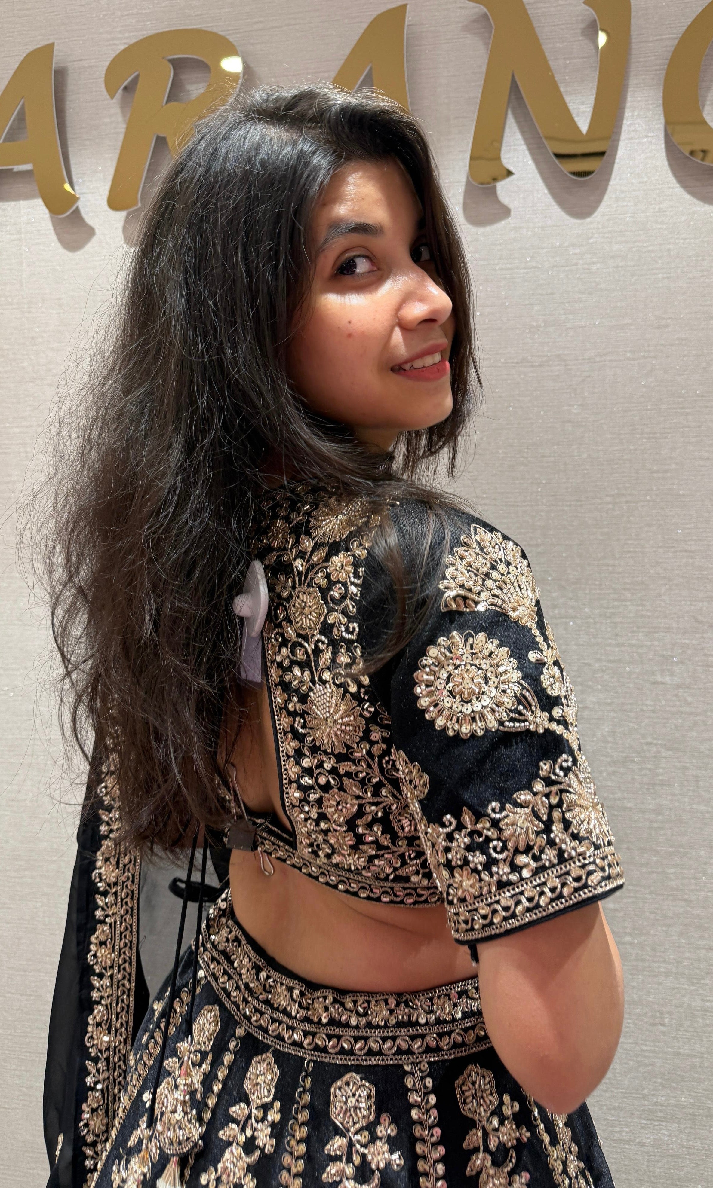 Midnight Bloom Raw silk Lehenga