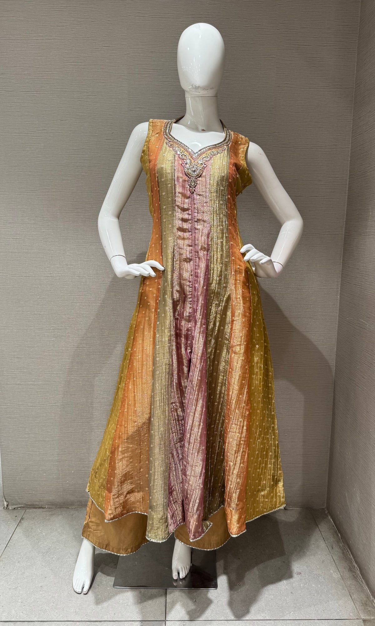 MULTI BANARASI TISSUE SILK ANARKALI SET WITH DUPATTA