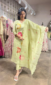 pista green floral printed kurta set