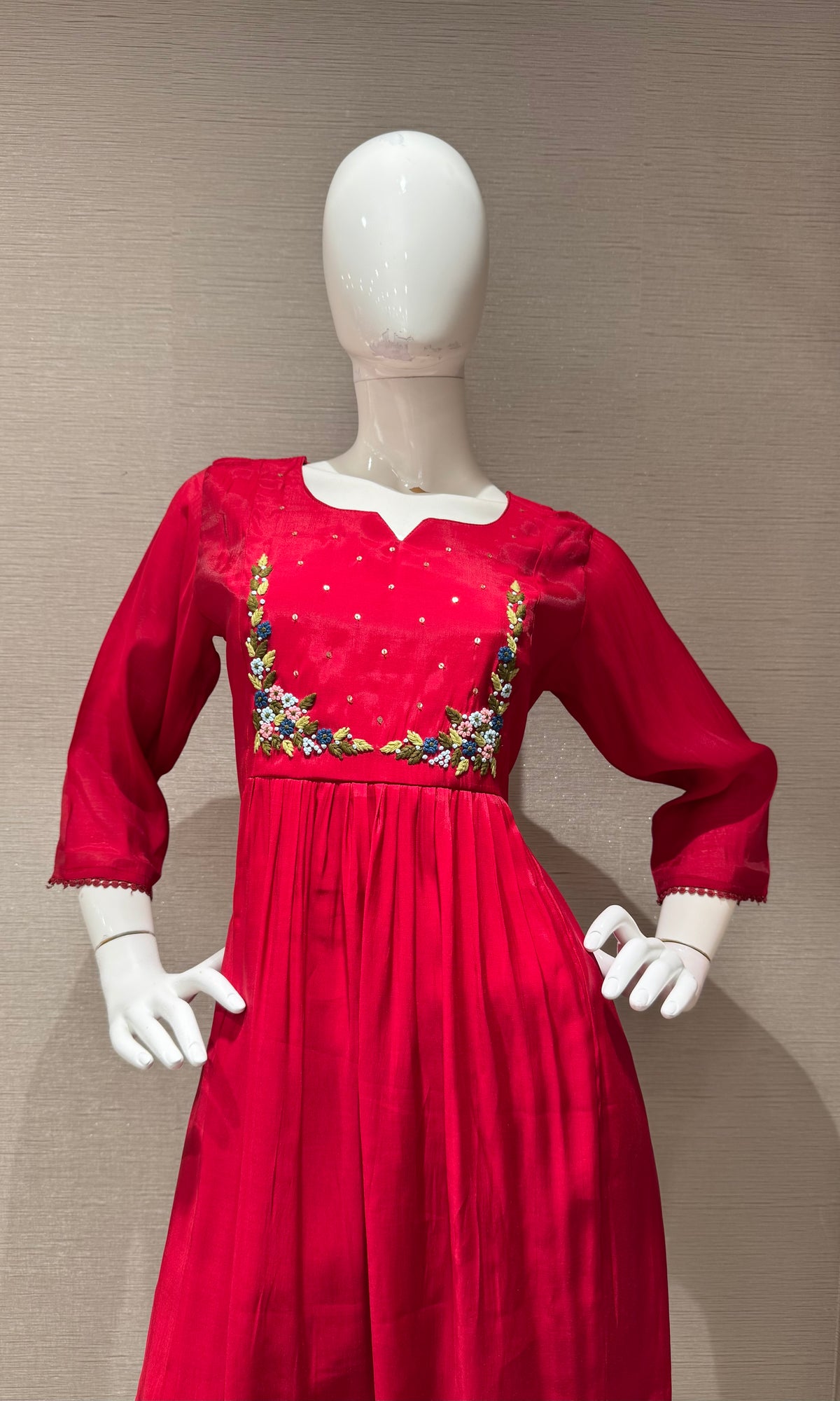 Red Chanderi silk kurta set with dupatta