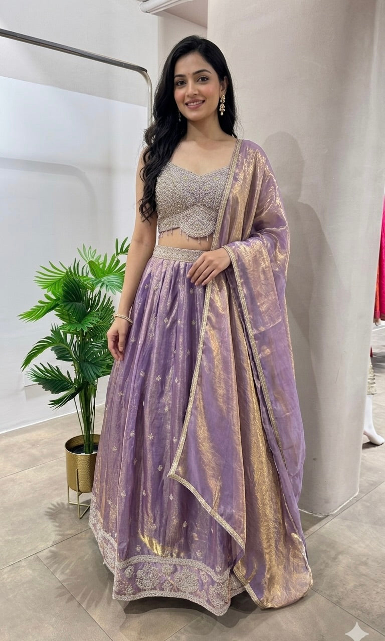 LIGHT PURPLE Sequins Motifs Ethnic Lehenga