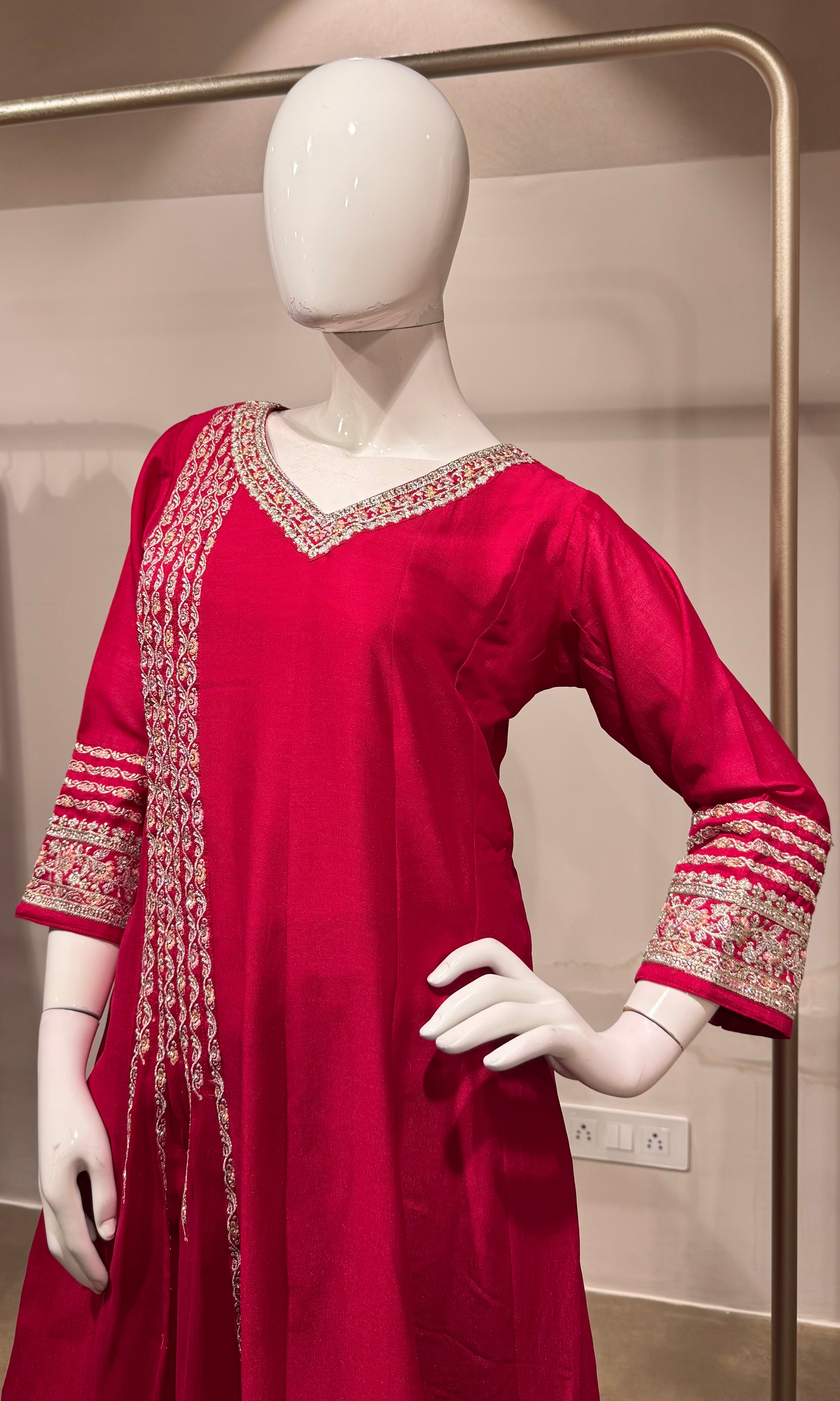 Rani pink Golden ethnic anarkali set