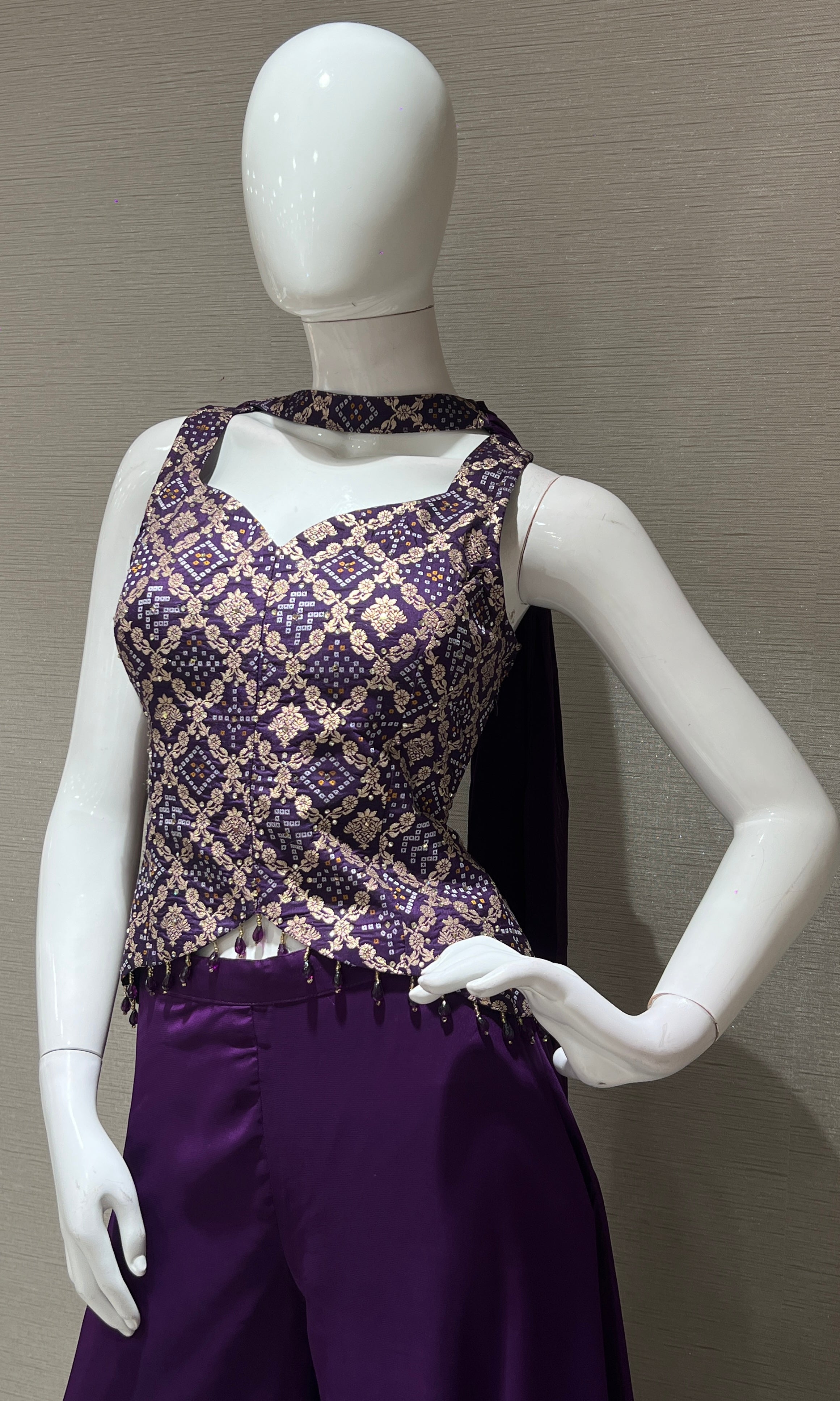 Purple Embellished Peplum WITH Palazzo set
