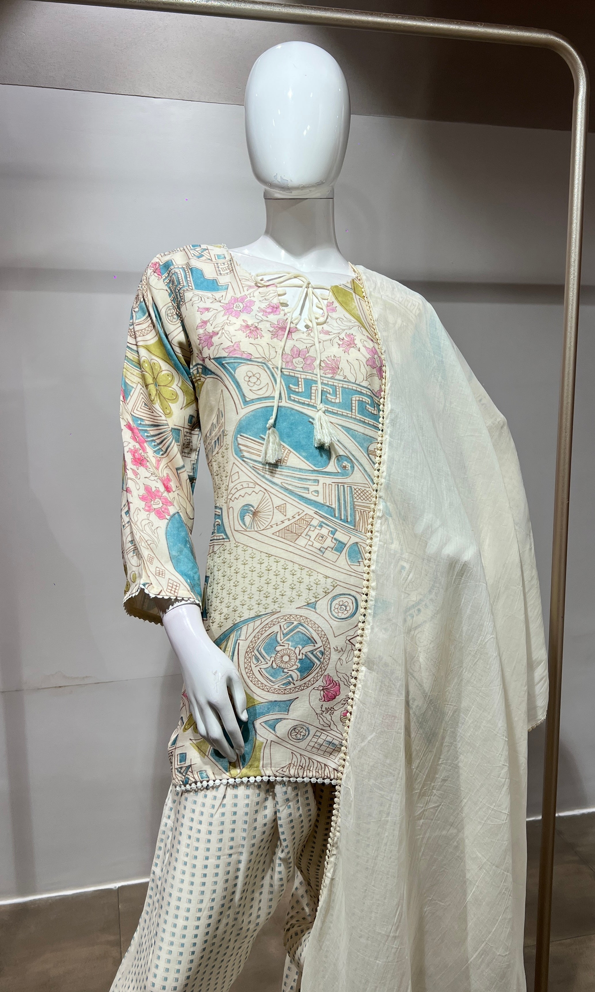 Blue Pastel Floral Printed Farsi salwar