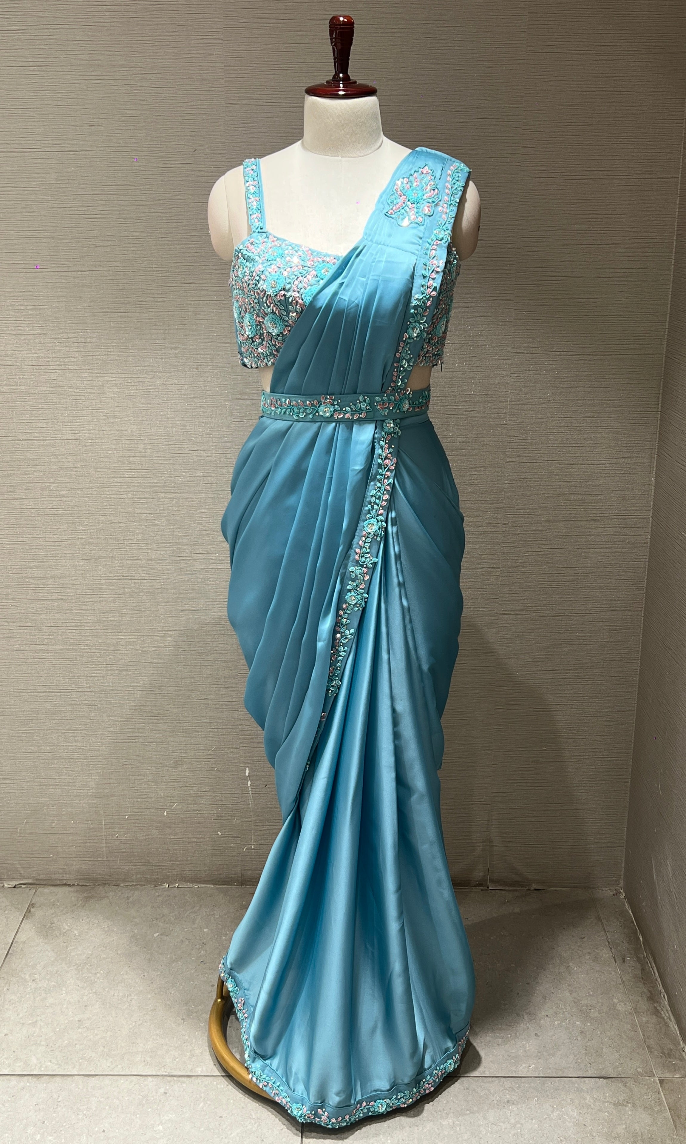 Light blue one minute saree