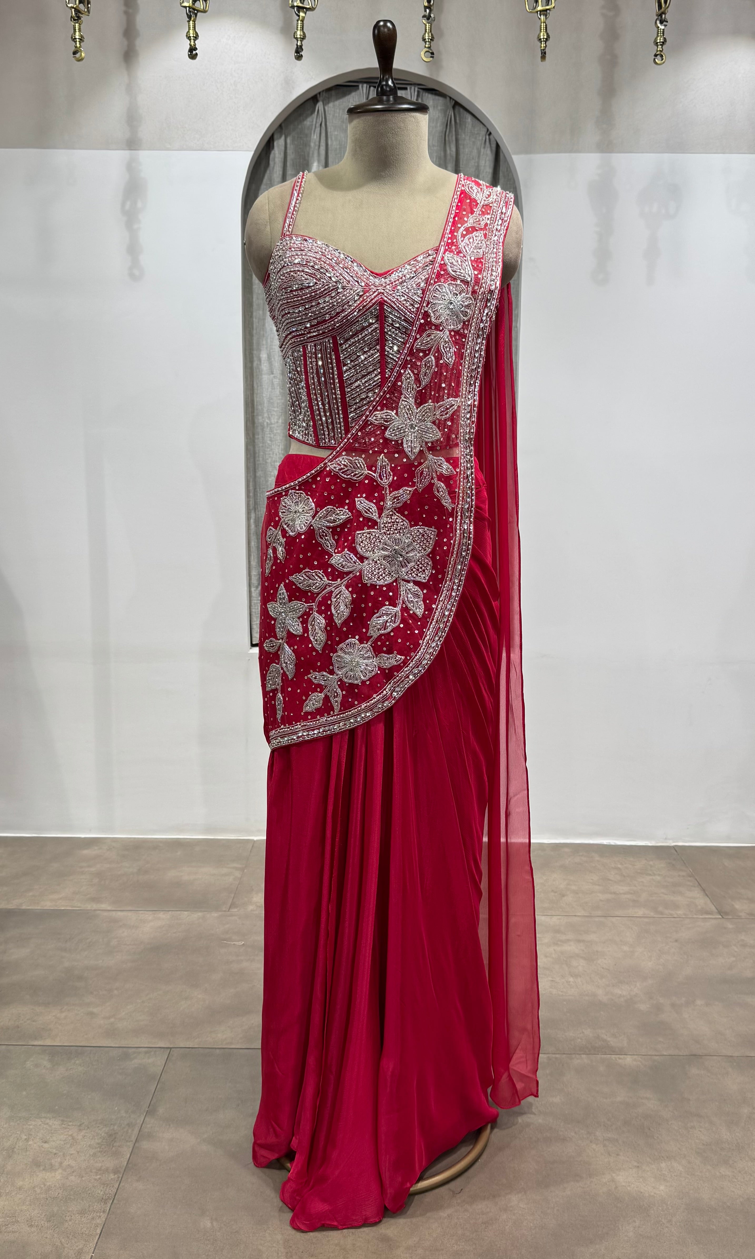 rani drape Saree with Crystal blouse