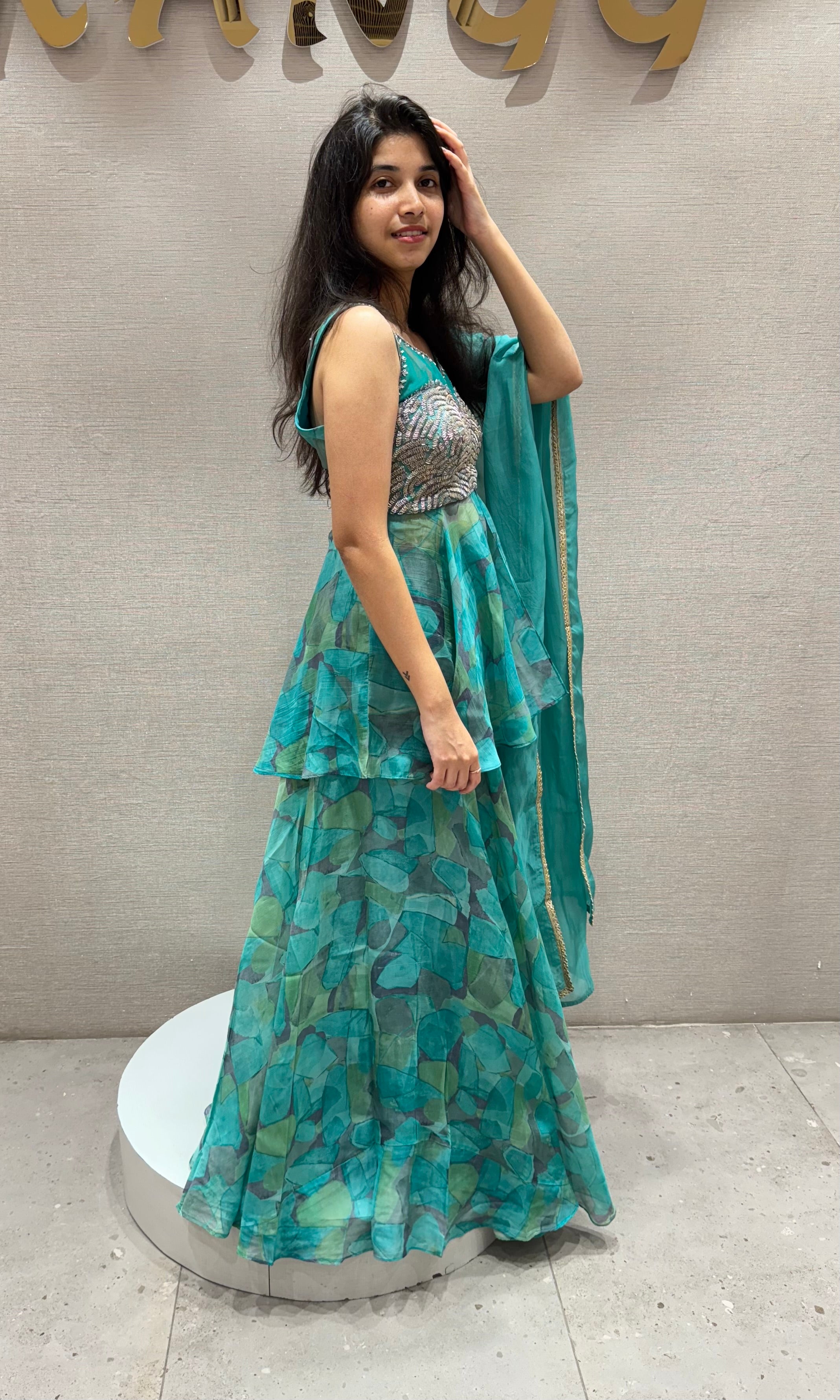 Rama FLORAL PEPLUM PALAZZO SET