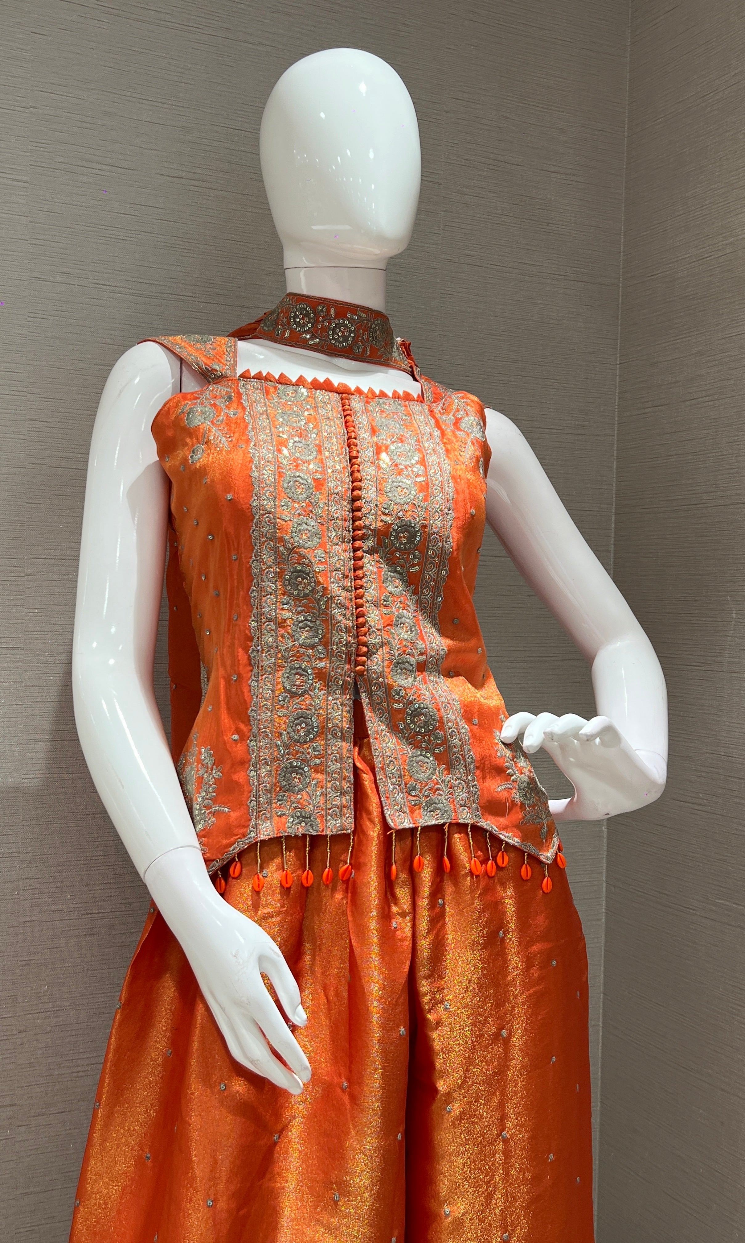 RUST shimmer tissue short blouse Palazzo set