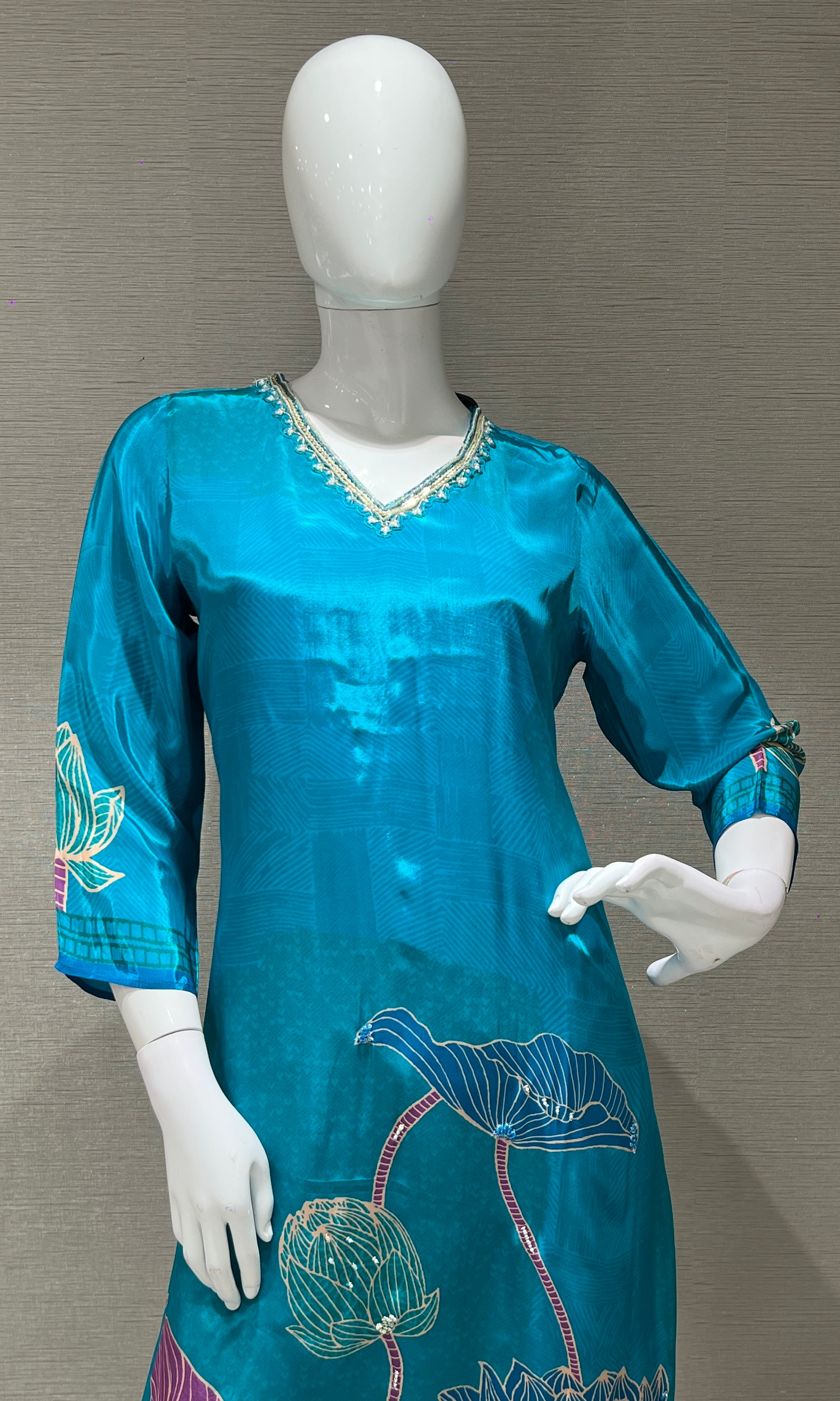 light blue floral print kurta set