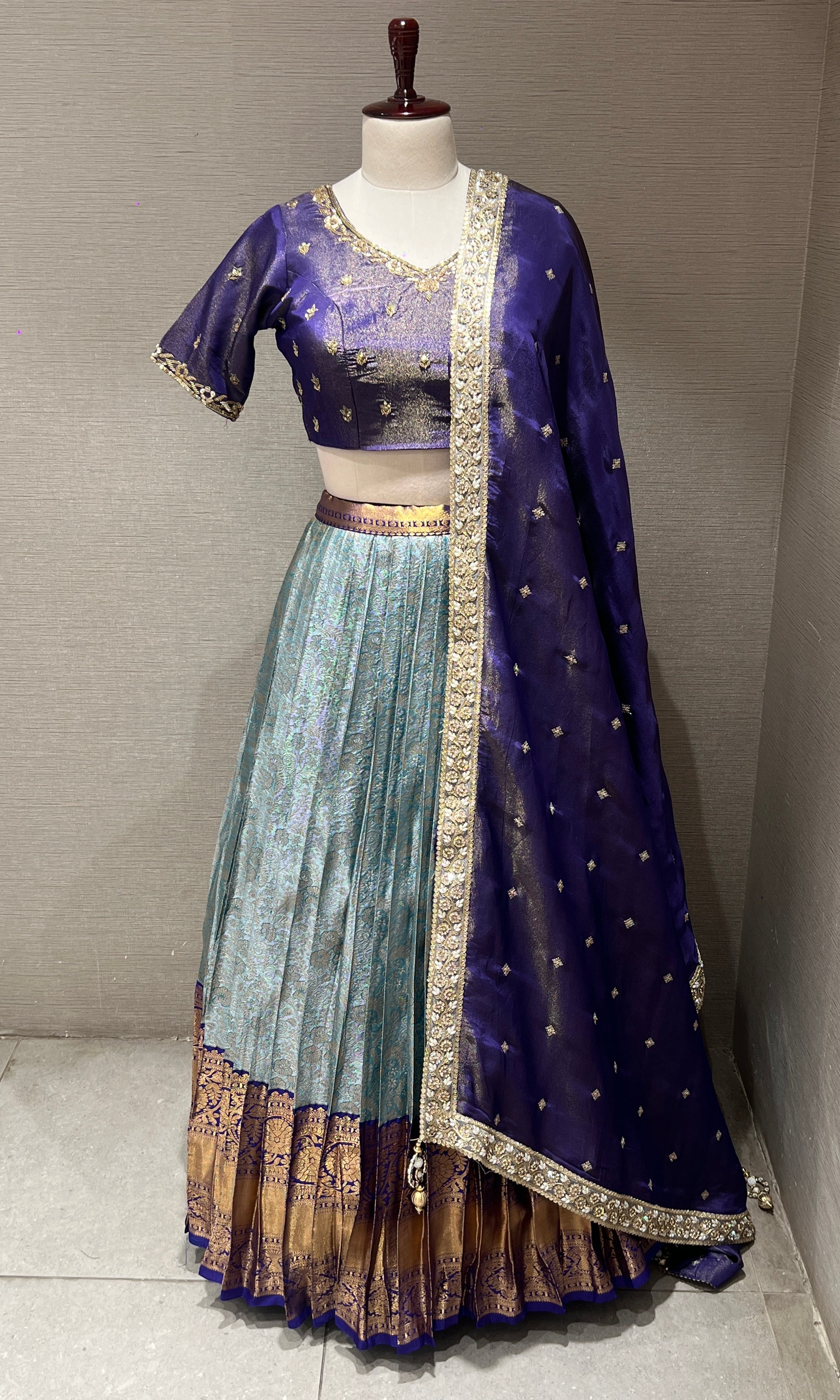 Purple pattu Lehenga