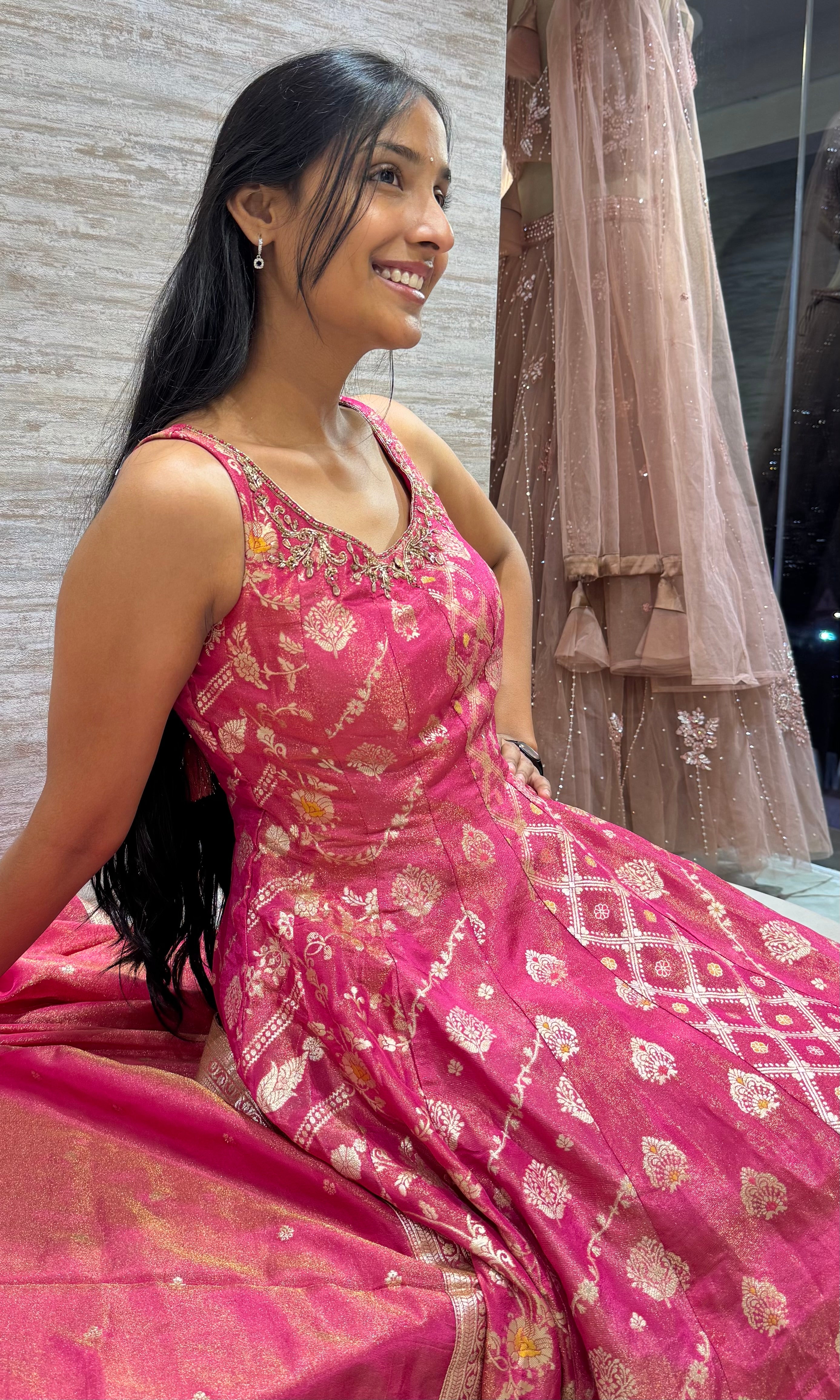 pink banarasi anarkali sharara set