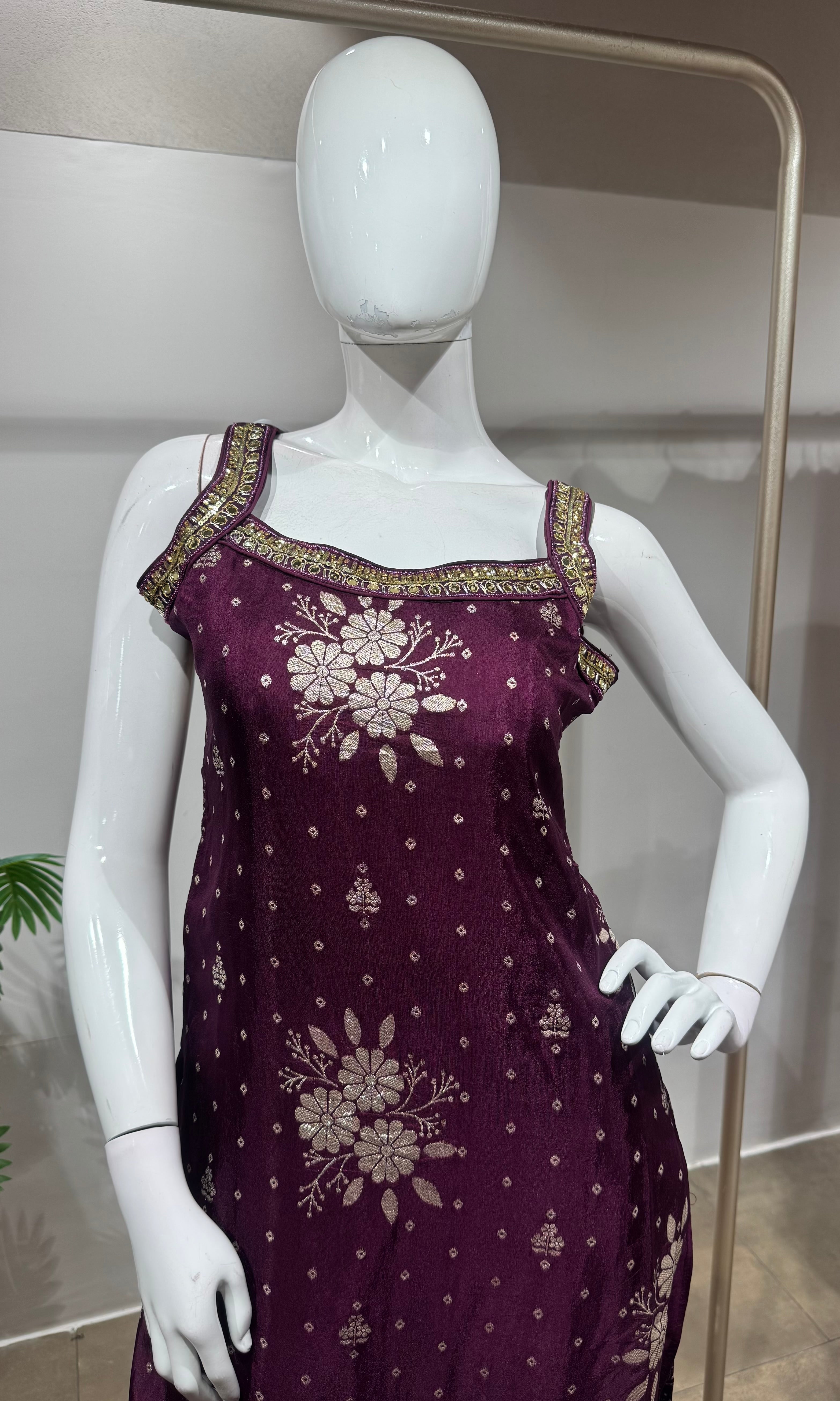 Plum wine Embroidered Silk kurta set