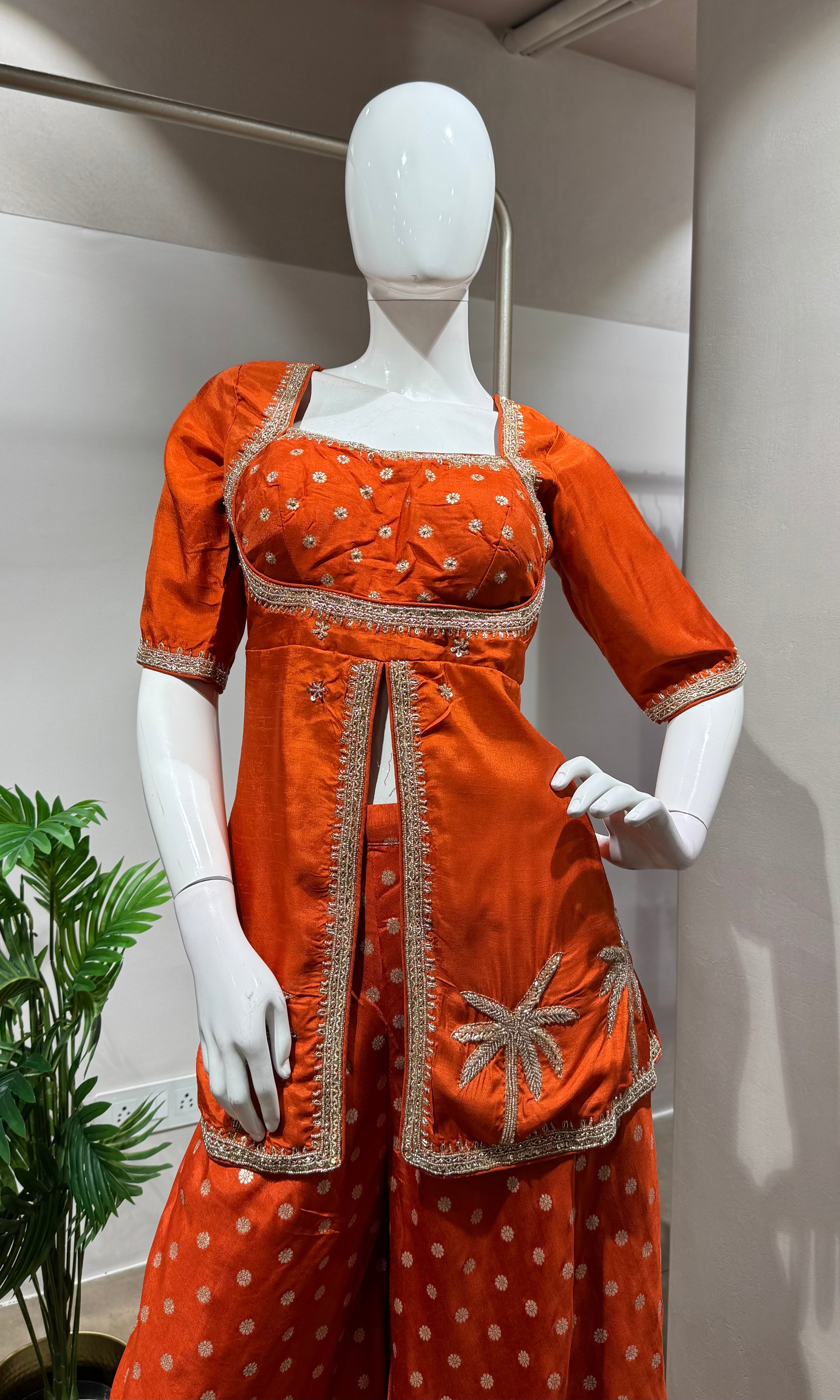 RUST PEPLUM FRONT SLIT PALAZZO SET
